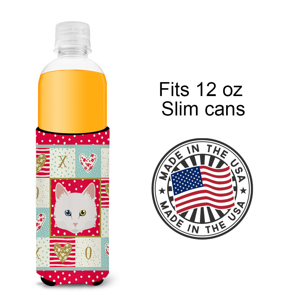 Turkish Angora Cat Love Slim Can Hugger , Insulated Foam Hugger for 12 oz Slim Cans, Beer Bottles & Water Bottles, Printed in USA