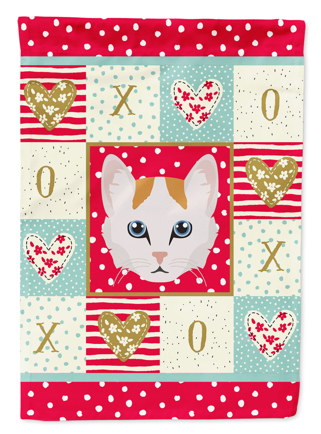 Turkish Van Cat Love House Flag 28x40 Porch Sleeve Pole Decorative Outside Yard Banner Artwork Wall Hanging, Polyester
