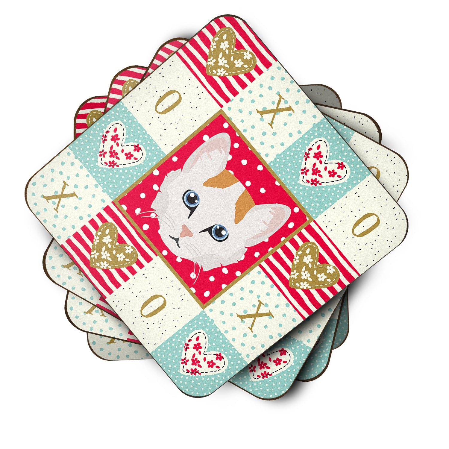 Turkish Van Cat Love Foam Coasters Set of 4 Cup Coasters for Indoor Outdoor, Tabletop Protection, Anti Slip, Mouse pad Material
