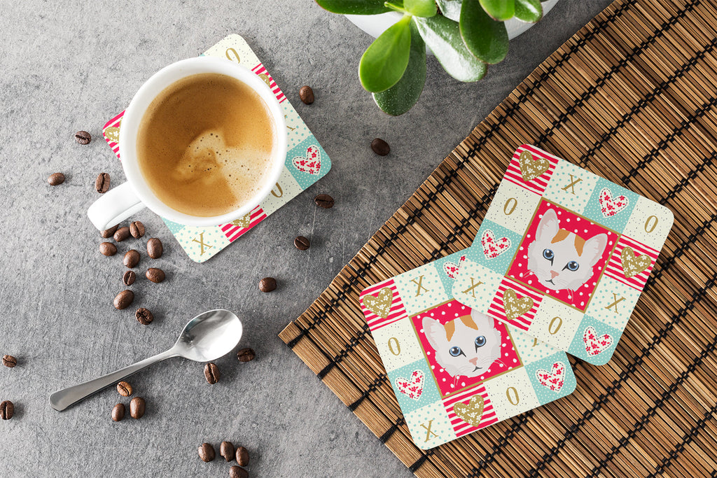 Turkish Van Cat Love Foam Coasters Set of 4 Cup Coasters for Indoor Outdoor, Tabletop Protection, Anti Slip, Mouse pad Material