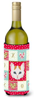 Turkish Van Cat Love Wine Bottle Hugger Gift Sleeve for Standard 750 ml Bottles, Insulated Reusable Also Fits Mini Shot & Pint Bottles