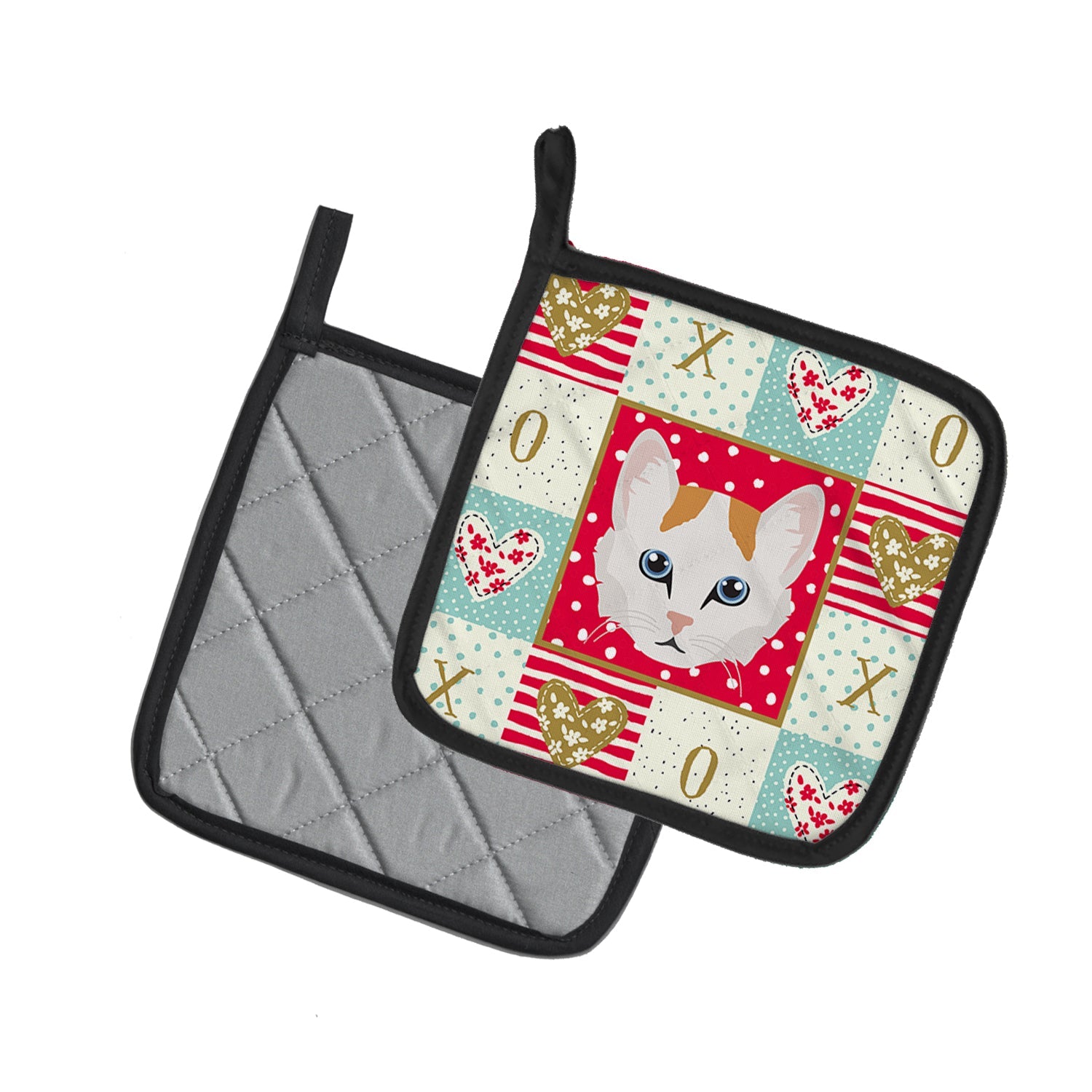 Turkish Van Cat Love Pot Holder Set of 2 Heat Resistant Quilted Hot Pads 7.5 x 7.5 Inch, Insulated Kitchen Trivets for Cooking & Baking