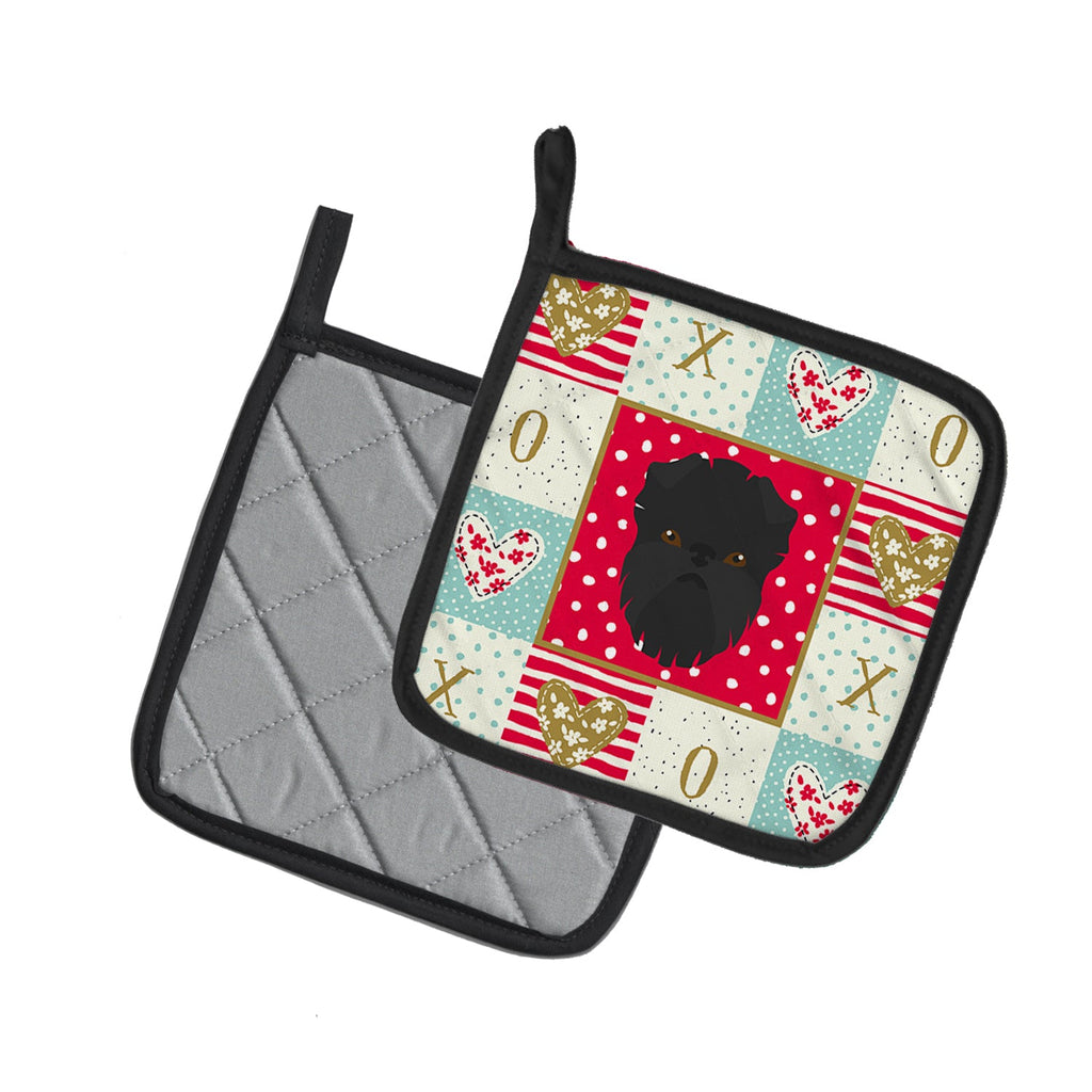 Affenpinscher Love Pot Holder Set of 2 Heat Resistant Quilted Hot Pads 7.5 x 7.5 Inch, Insulated Kitchen Trivets for Cooking & Baking