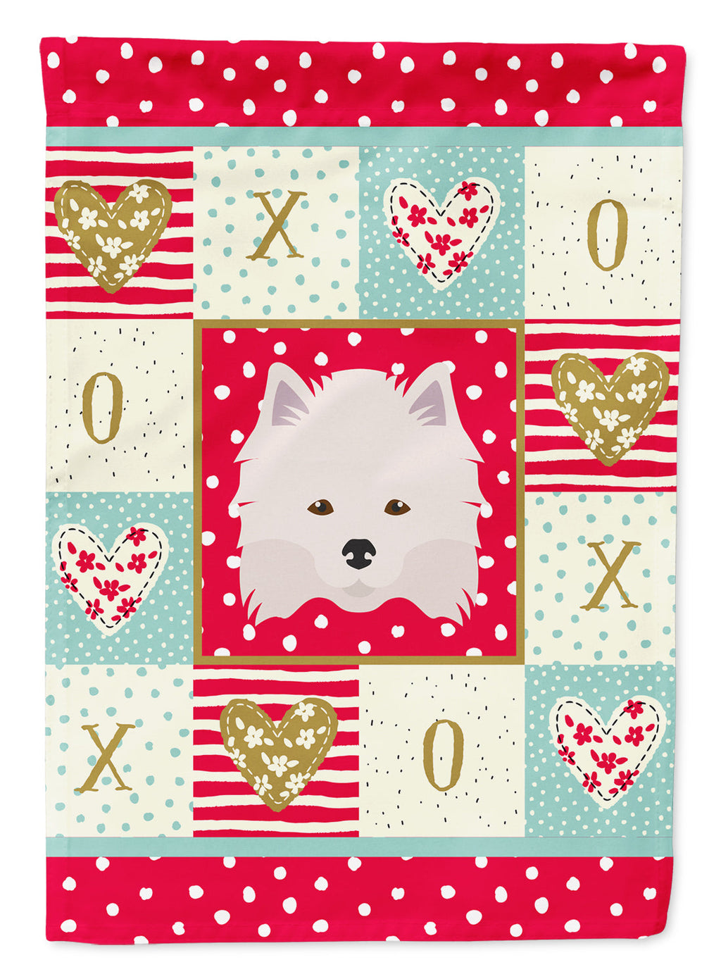 American Eskimo Love House Flag 28x40 Porch Sleeve Pole Decorative Outside Yard Banner Artwork Wall Hanging, Polyester