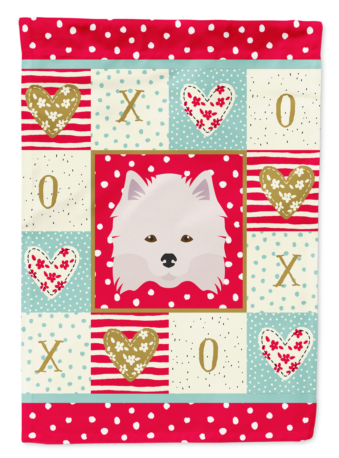 American Eskimo Love House Flag 28x40 Porch Sleeve Pole Decorative Outside Yard Banner Artwork Wall Hanging, Polyester