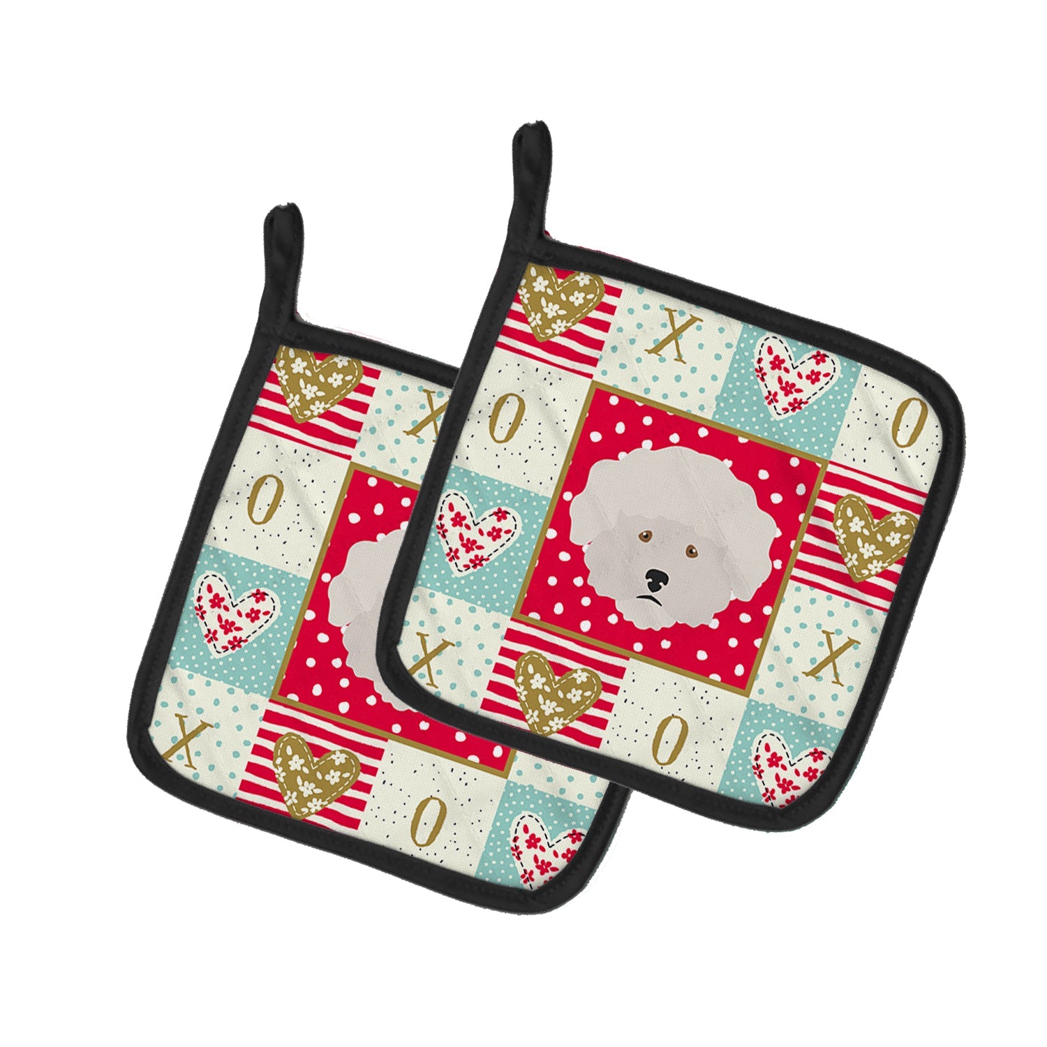 Bichon Frisé Love Pot Holder Set of 2 Heat Resistant Quilted Hot Pads 7.5 x 7.5 Inch, Insulated Kitchen Trivets for Cooking & Baking