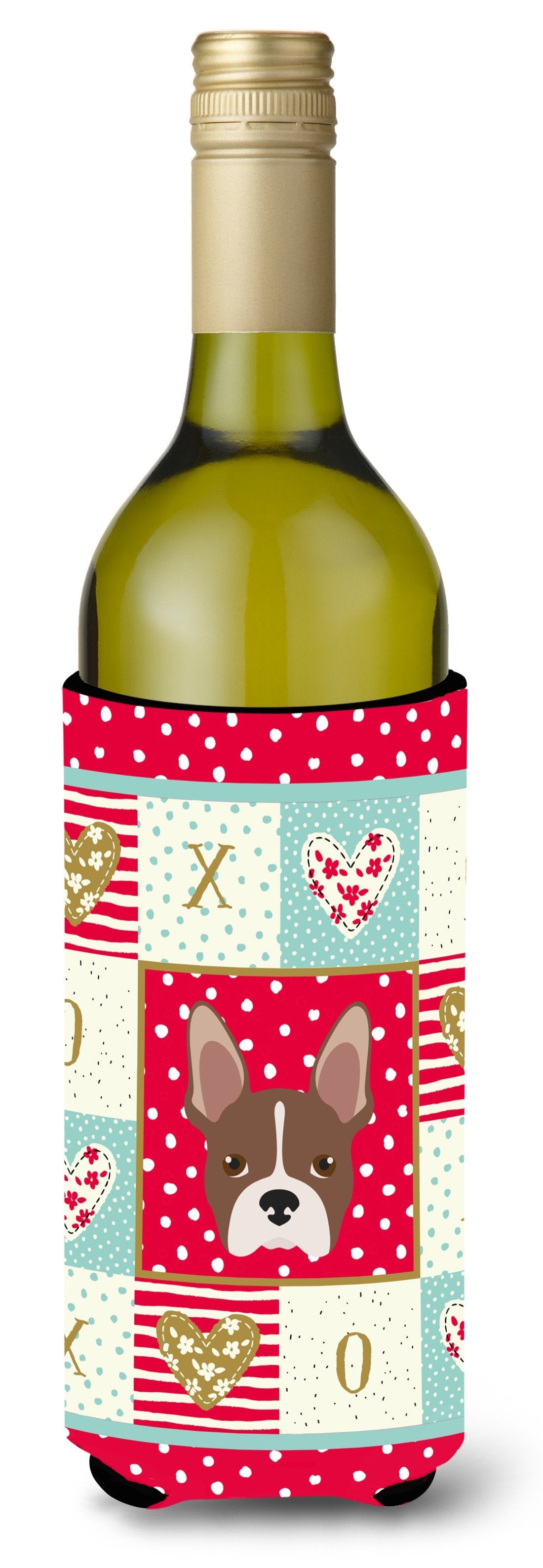 Boston Terrier Love Wine Bottle Hugger Gift Sleeve for Standard 750 ml Bottles, Insulated Reusable Also Fits Mini Shot & Pint Bottles