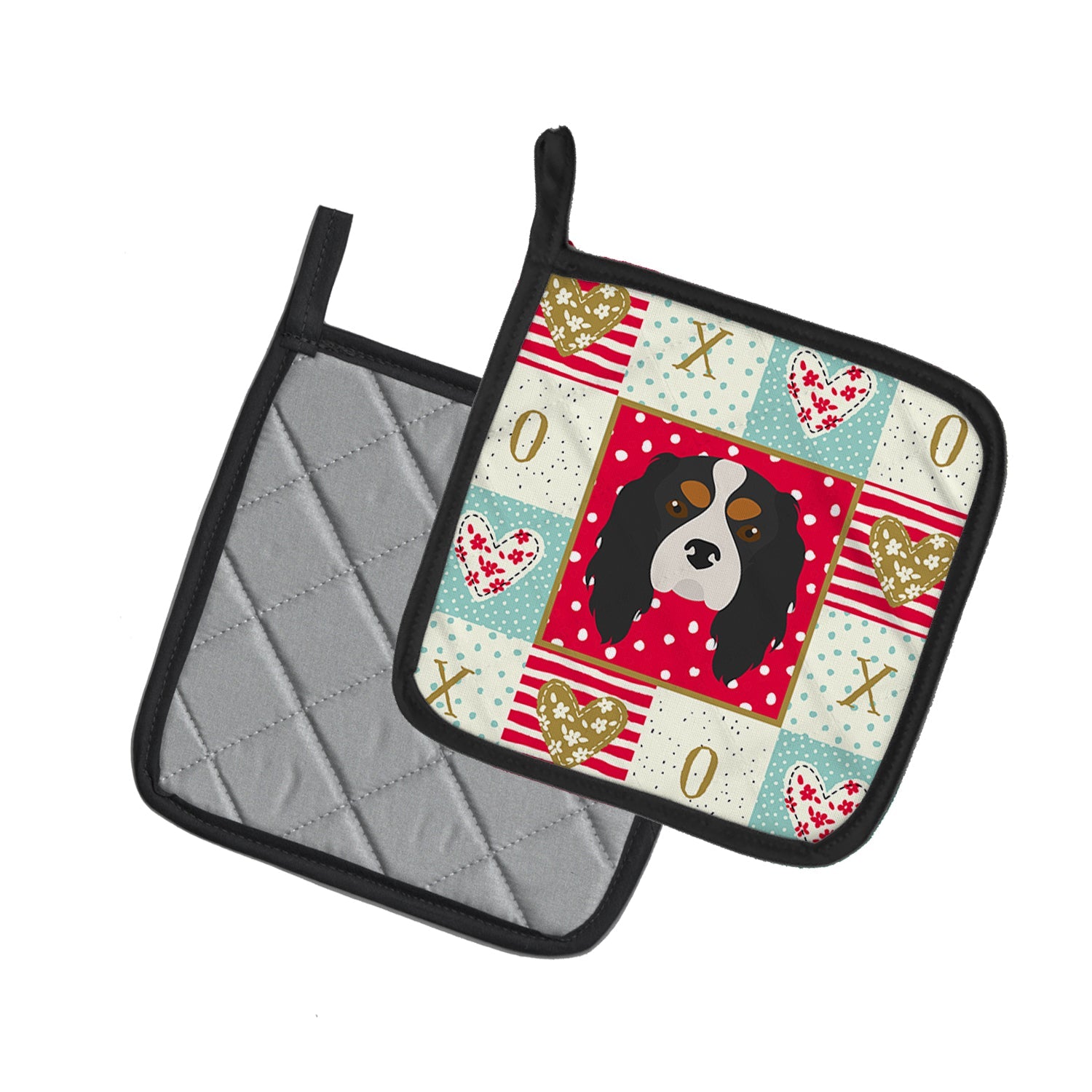 Cavalier King Charles Spaniel Love Pot Holder Set of 2 Heat Resistant Quilted Hot Pads 7.5 x 7.5 Inch, Insulated Kitchen Trivets for Cooking & Baking
