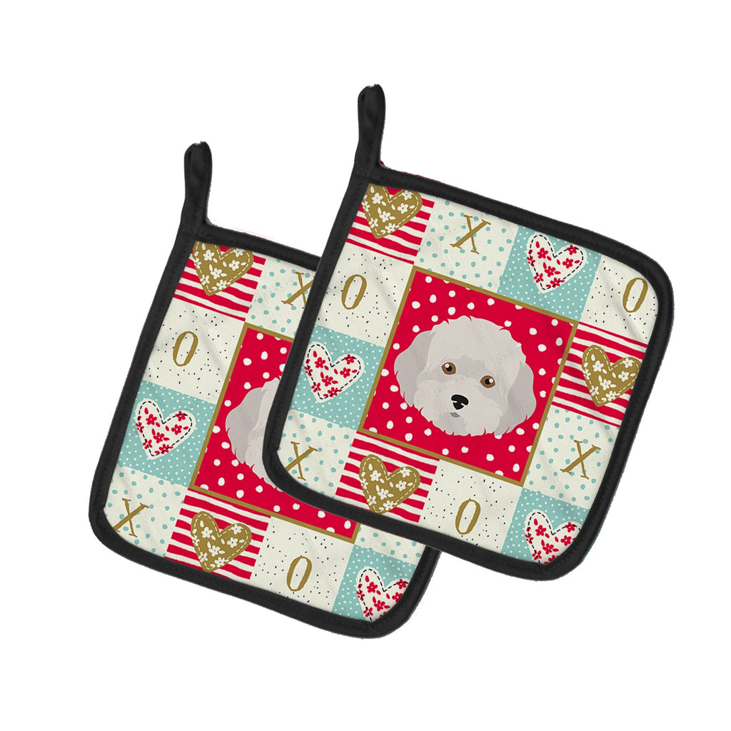 Cyprus Poodle Love Pot Holder Set of 2 Heat Resistant Quilted Hot Pads 7.5 x 7.5 Inch, Insulated Kitchen Trivets for Cooking & Baking