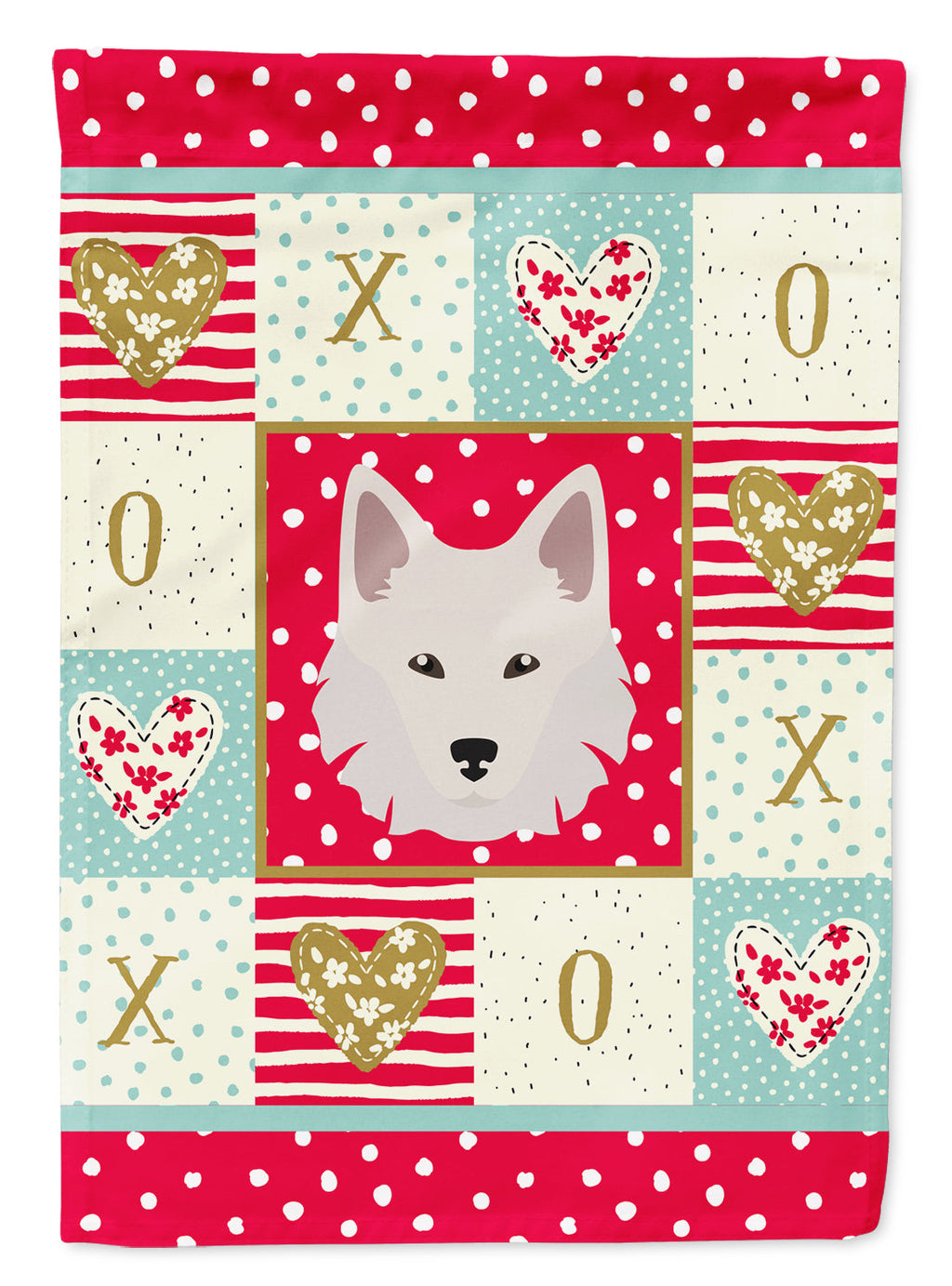 Danish Spitz Love House Flag 28x40 Porch Sleeve Pole Decorative Outside Yard Banner Artwork Wall Hanging, Polyester