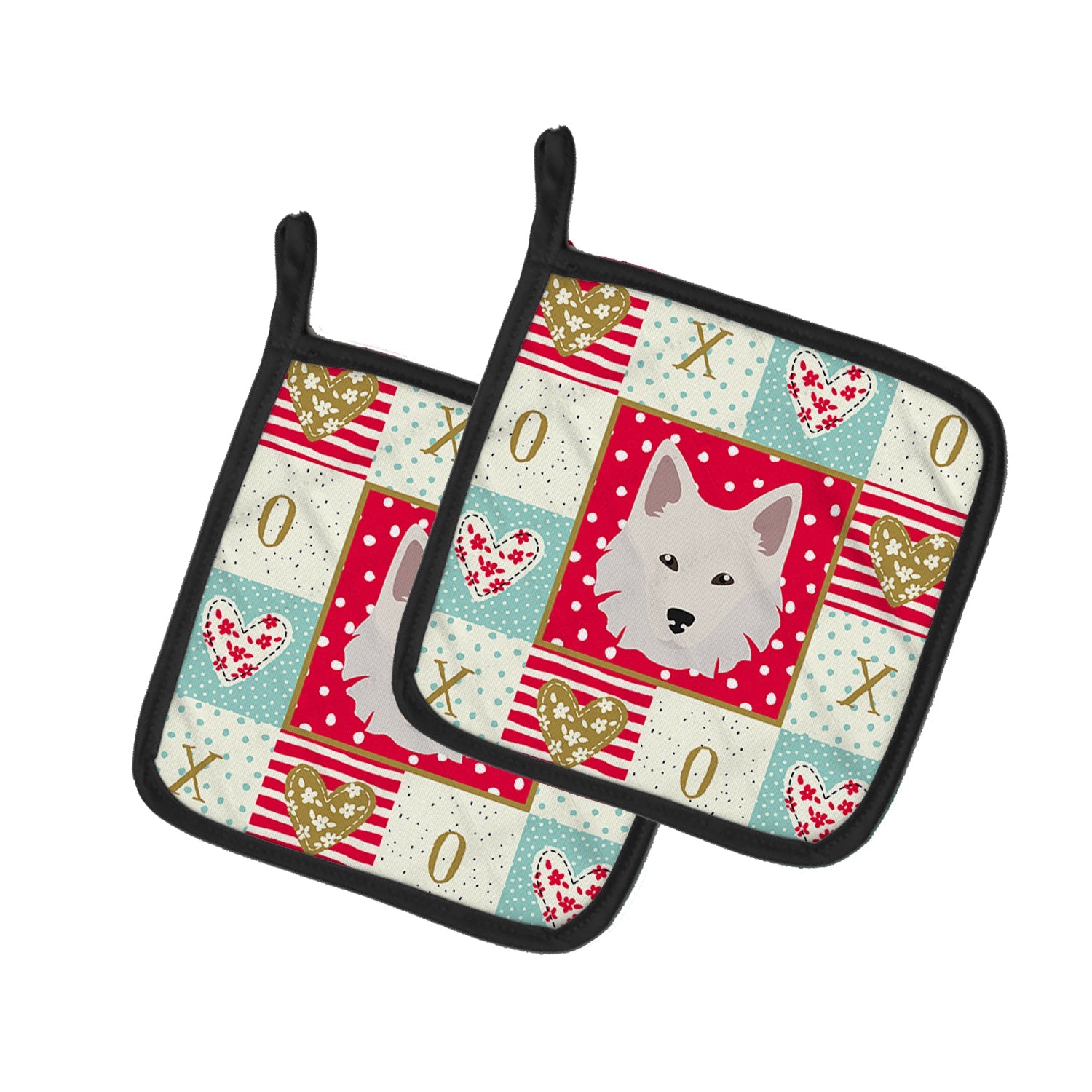 Danish Spitz Love Pot Holder Set of 2 Heat Resistant Quilted Hot Pads 7.5 x 7.5 Inch, Insulated Kitchen Trivets for Cooking & Baking