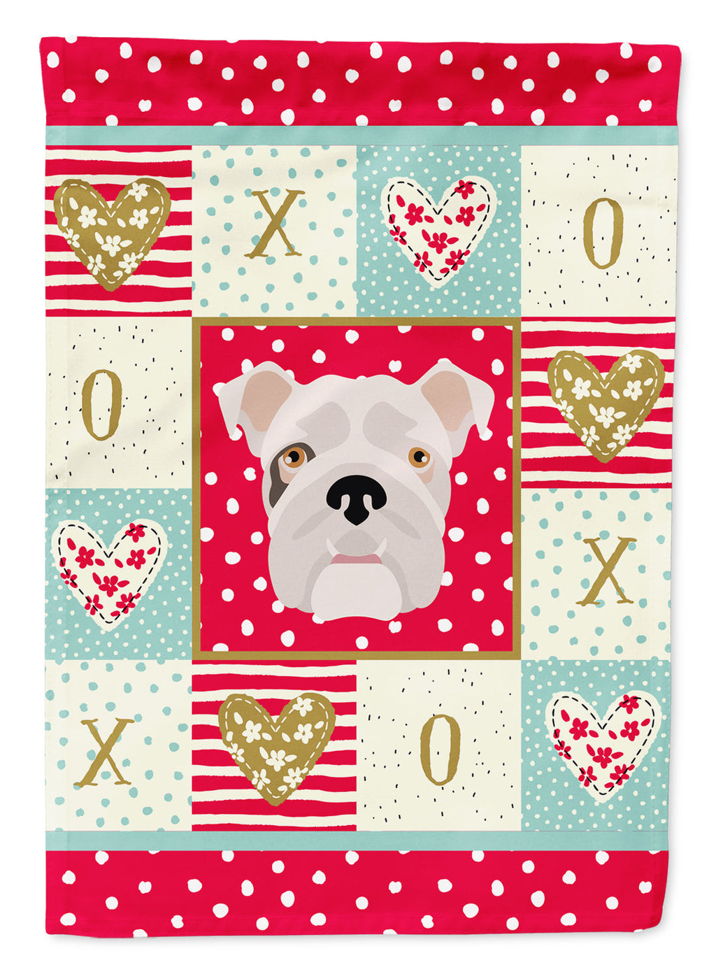 English Bulldog Love House Flag 28x40 Porch Sleeve Pole Decorative Outside Yard Banner Artwork Wall Hanging, Polyester