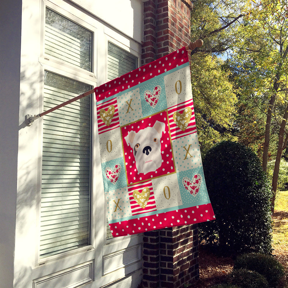 English Bulldog Love House Flag 28x40 Porch Sleeve Pole Decorative Outside Yard Banner Artwork Wall Hanging, Polyester
