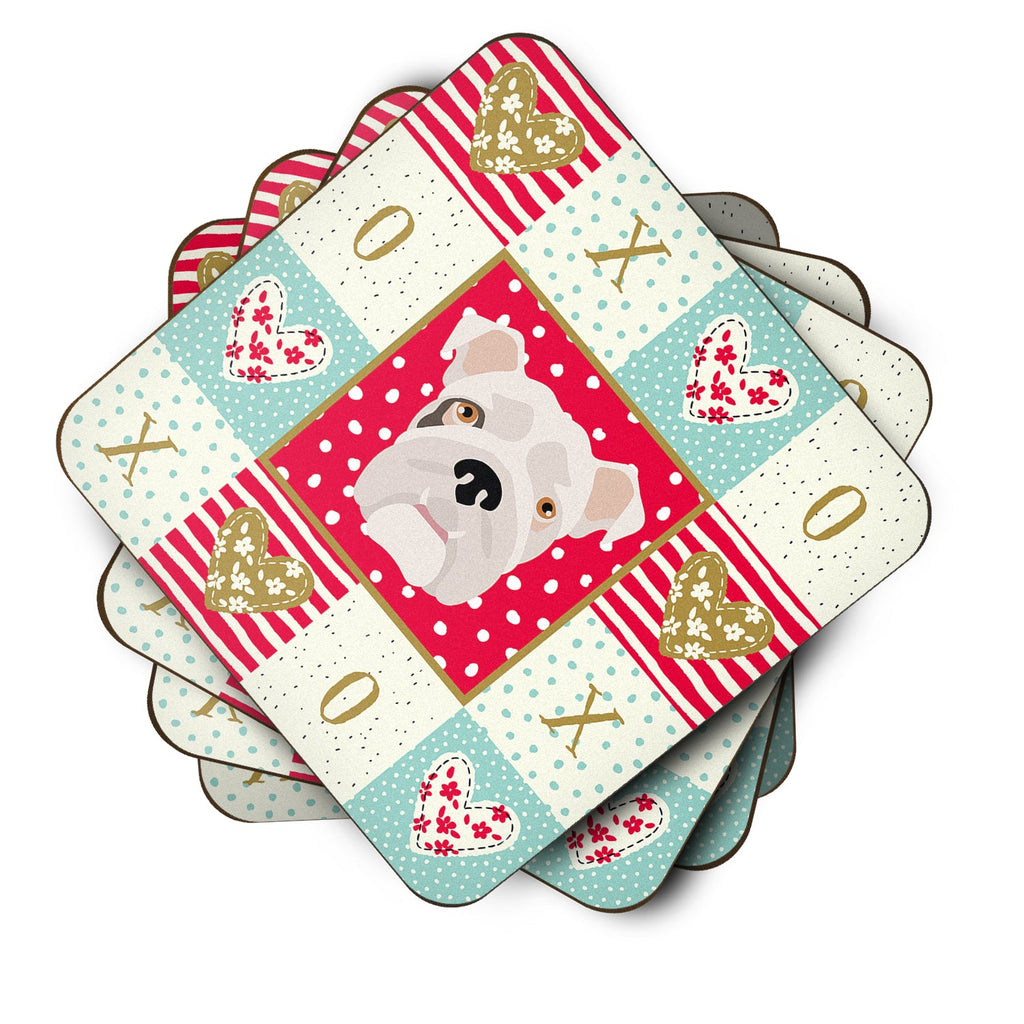 English Bulldog Love Foam Coasters Set of 4 Cup Coasters for Indoor Outdoor, Tabletop Protection, Anti Slip, Mouse pad Material