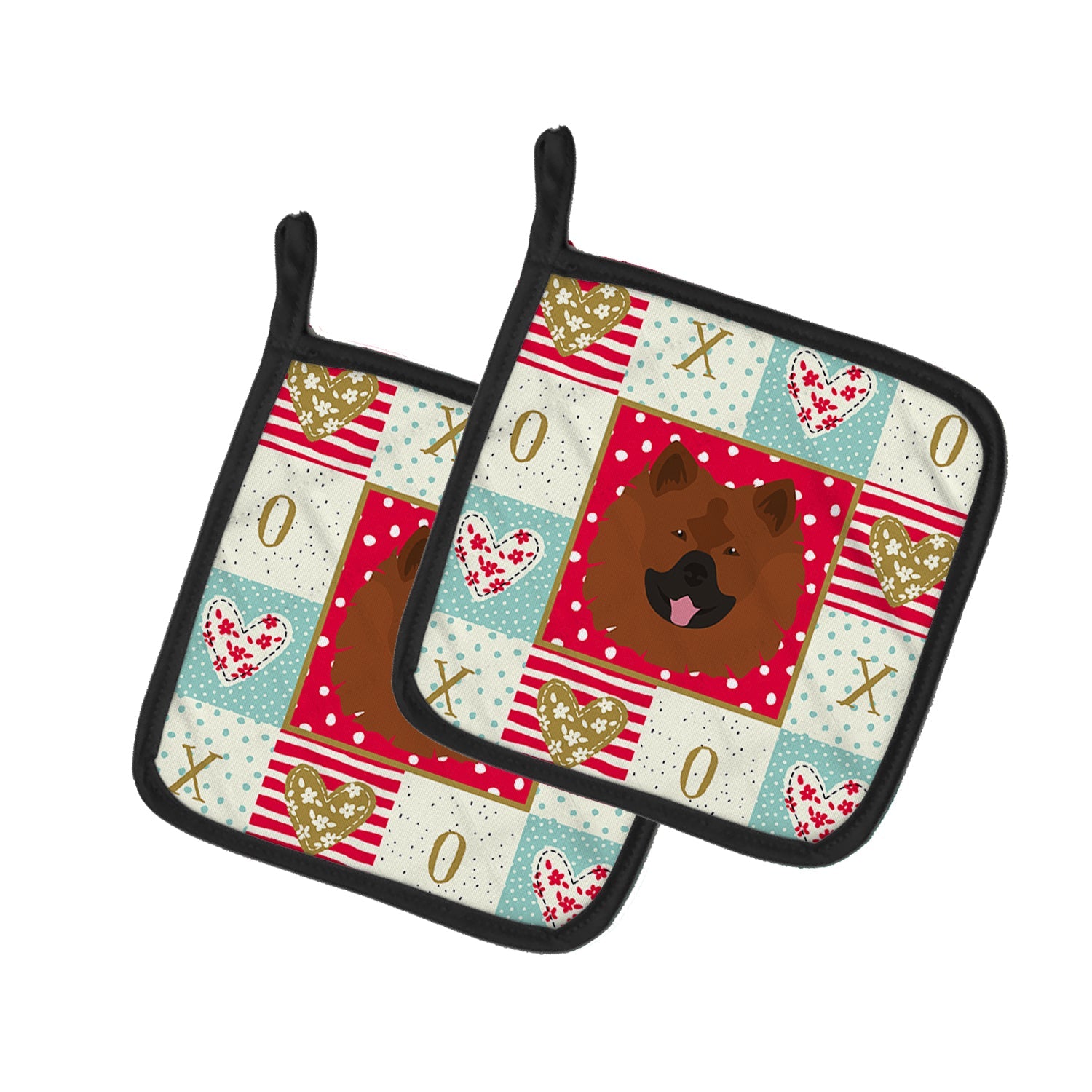 Eurasier Love Pot Holder Set of 2 Heat Resistant Quilted Hot Pads 7.5 x 7.5 Inch, Insulated Kitchen Trivets for Cooking & Baking