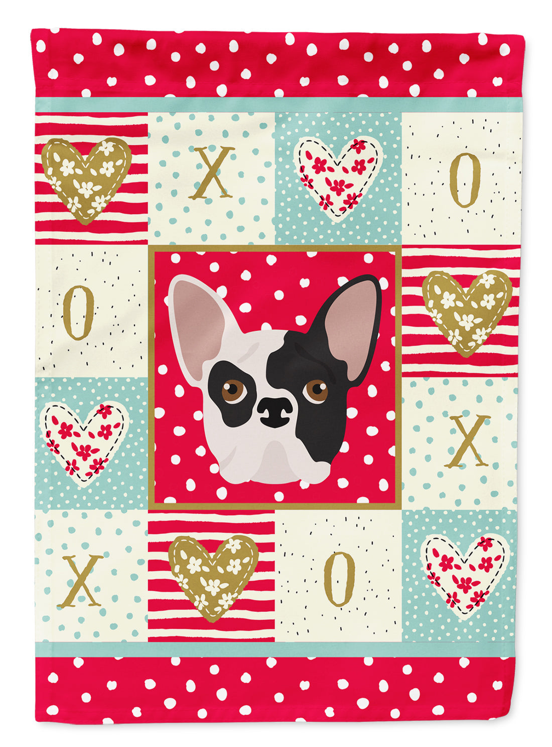 French Bulldog Love House Flag 28x40 Porch Sleeve Pole Decorative Outside Yard Banner Artwork Wall Hanging, Polyester