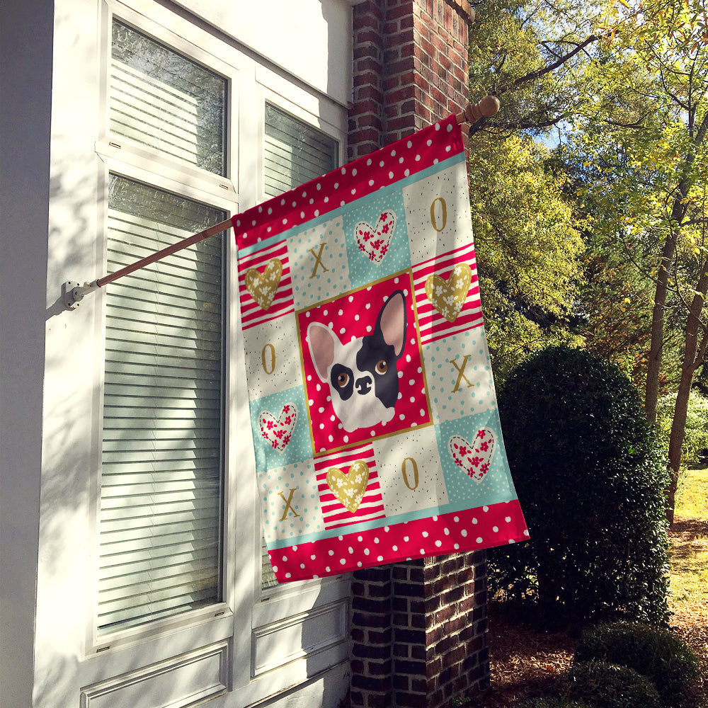 French Bulldog Love House Flag 28x40 Porch Sleeve Pole Decorative Outside Yard Banner Artwork Wall Hanging, Polyester