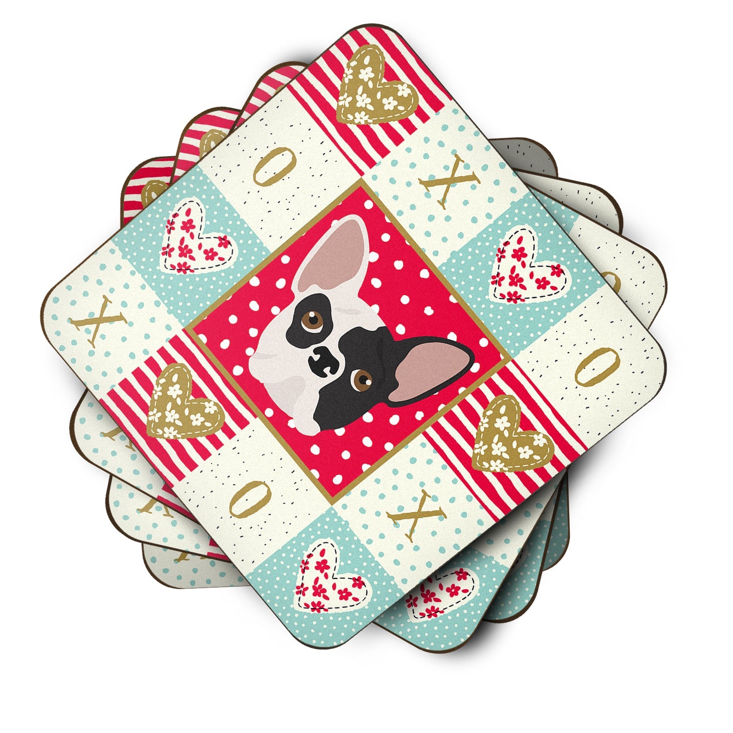 French Bulldog Love Foam Coasters Set of 4 Cup Coasters for Indoor Outdoor, Tabletop Protection, Anti Slip, Mouse pad Material