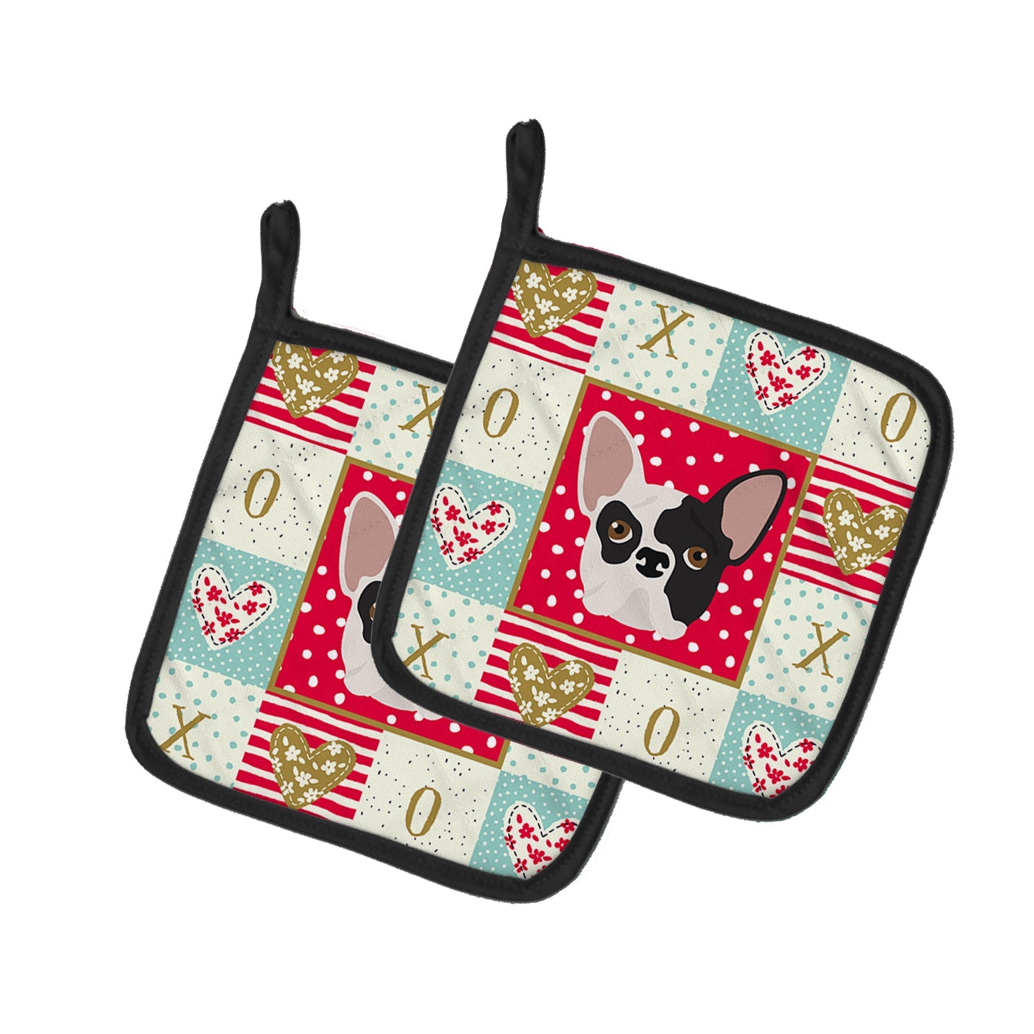 French Bulldog Love Pot Holder Set of 2 Heat Resistant Quilted Hot Pads 7.5 x 7.5 Inch, Insulated Kitchen Trivets for Cooking & Baking