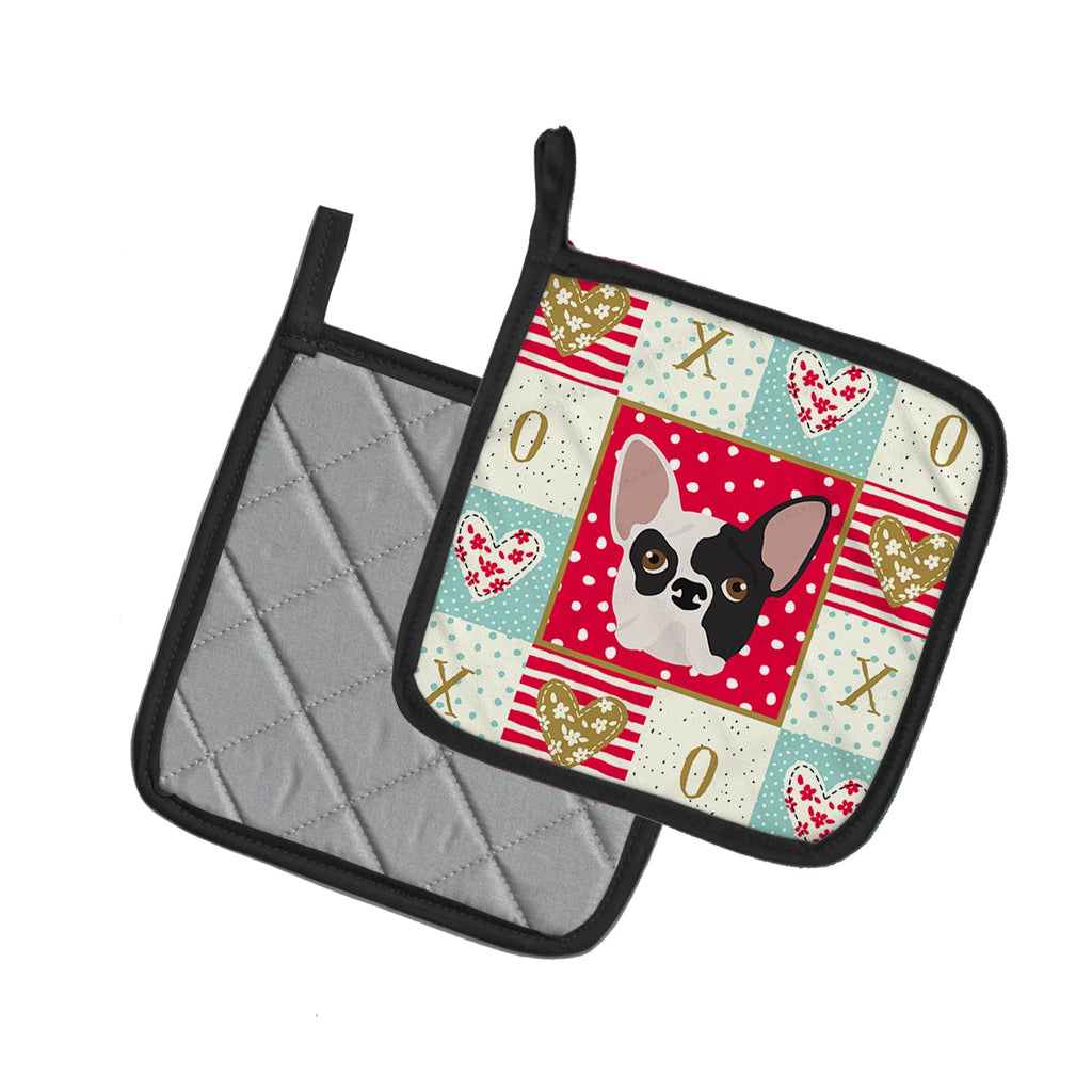 French Bulldog Love Pot Holder Set of 2 Heat Resistant Quilted Hot Pads 7.5 x 7.5 Inch, Insulated Kitchen Trivets for Cooking & Baking