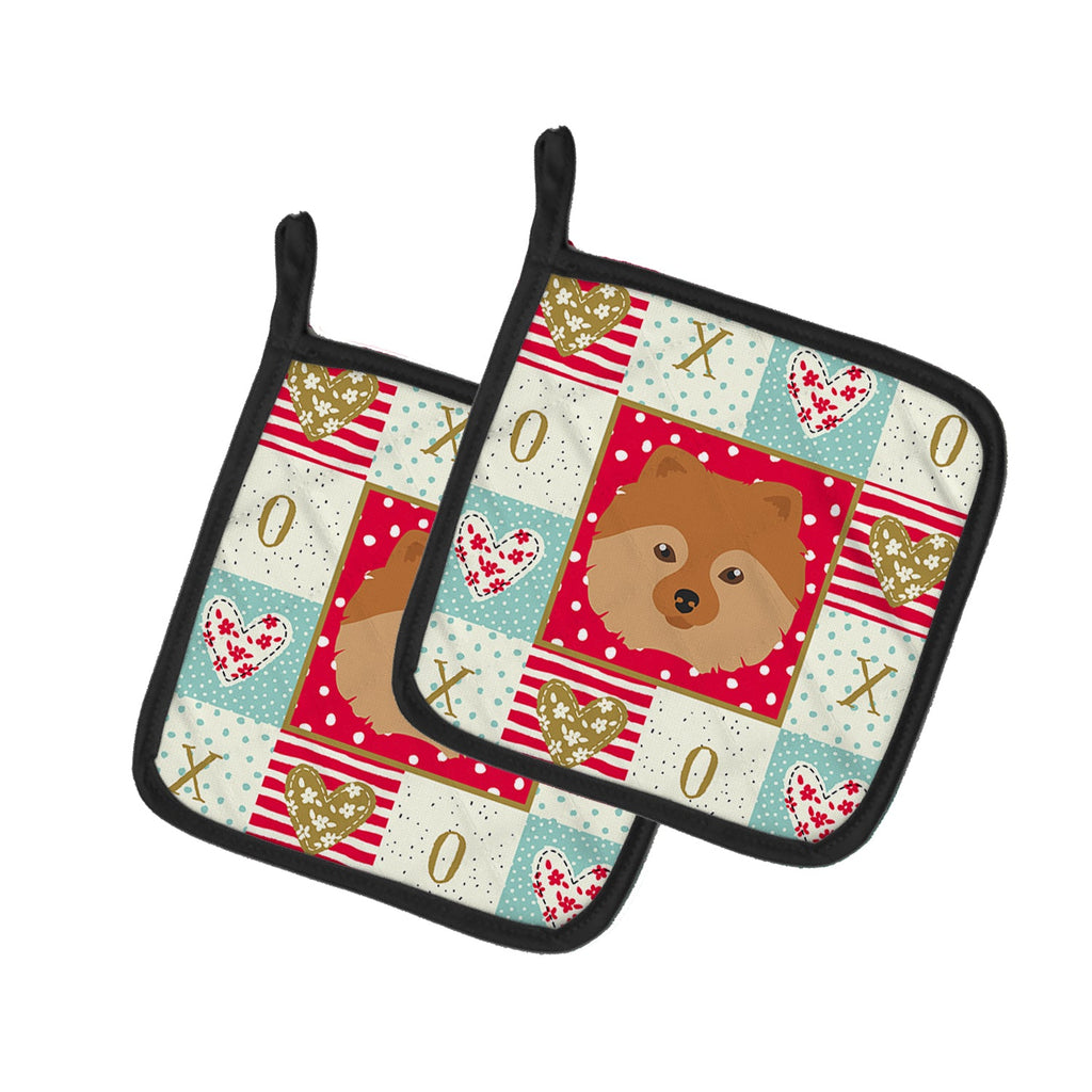 German Spitz Love Pot Holder Set of 2 Heat Resistant Quilted Hot Pads 7.5 x 7.5 Inch, Insulated Kitchen Trivets for Cooking & Baking