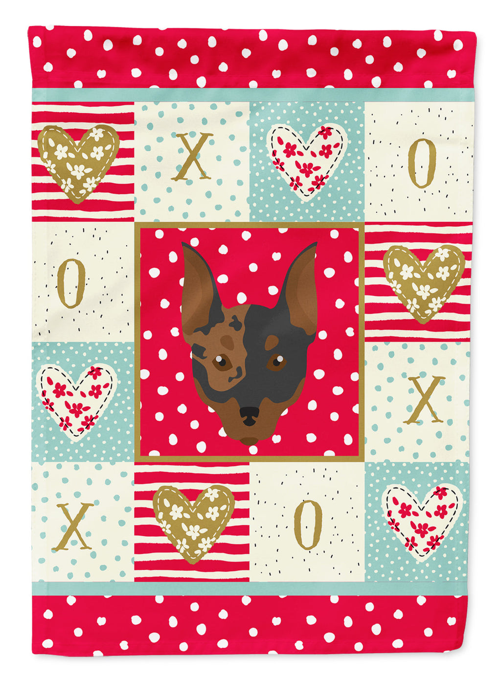 Harlequin Pinscher Love House Flag 28x40 Porch Sleeve Pole Decorative Outside Yard Banner Artwork Wall Hanging, Polyester