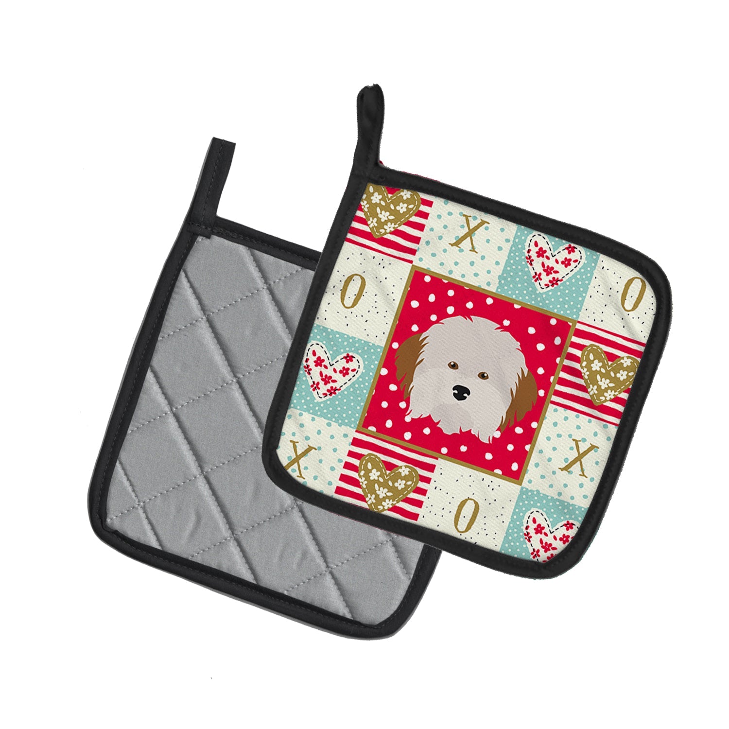 Havanese Dog Love Pot Holder Set of 2 Heat Resistant Quilted Hot Pads 7.5 x 7.5 Inch, Insulated Kitchen Trivets for Cooking & Baking