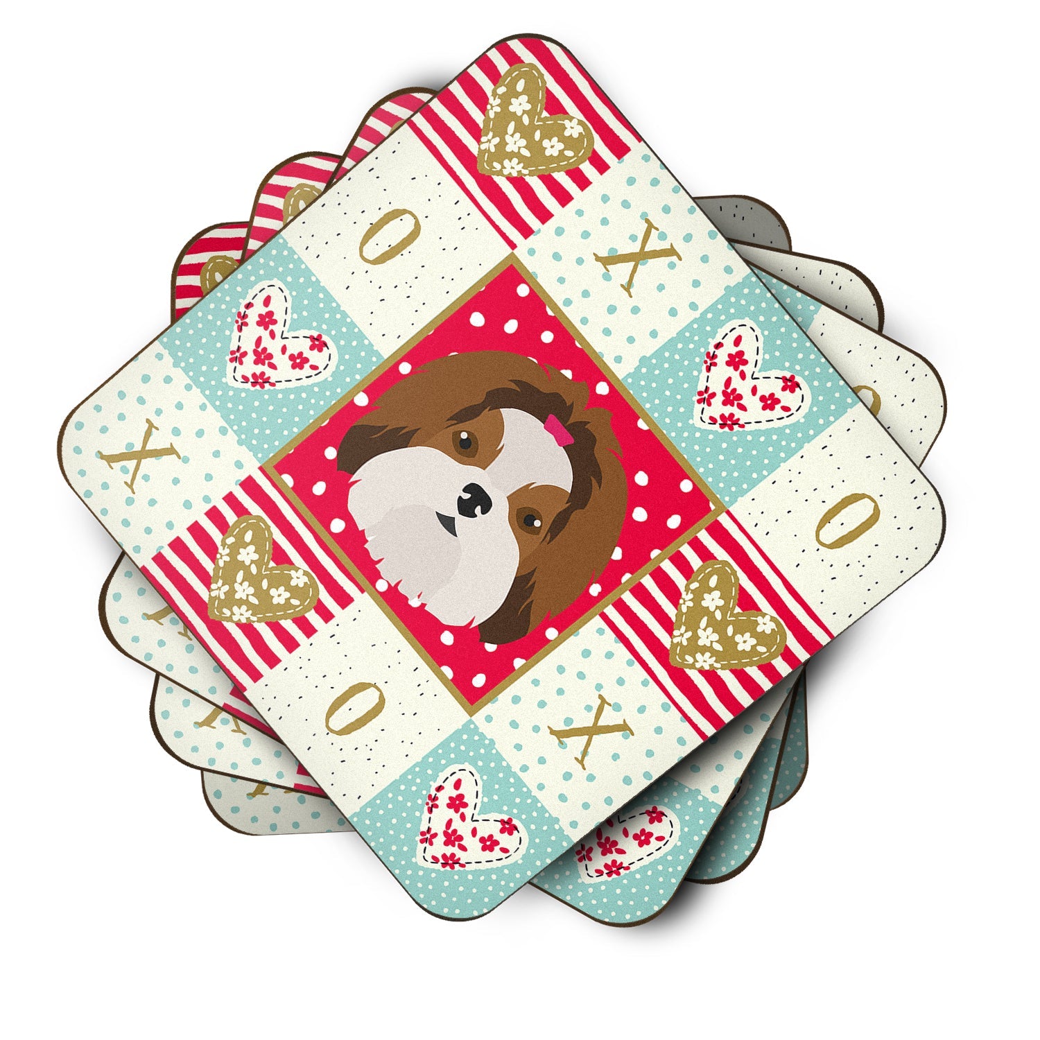 Imperial Shih Tzu Love Foam Coasters Set of 4 Cup Coasters for Indoor Outdoor, Tabletop Protection, Anti Slip, Mouse pad Material