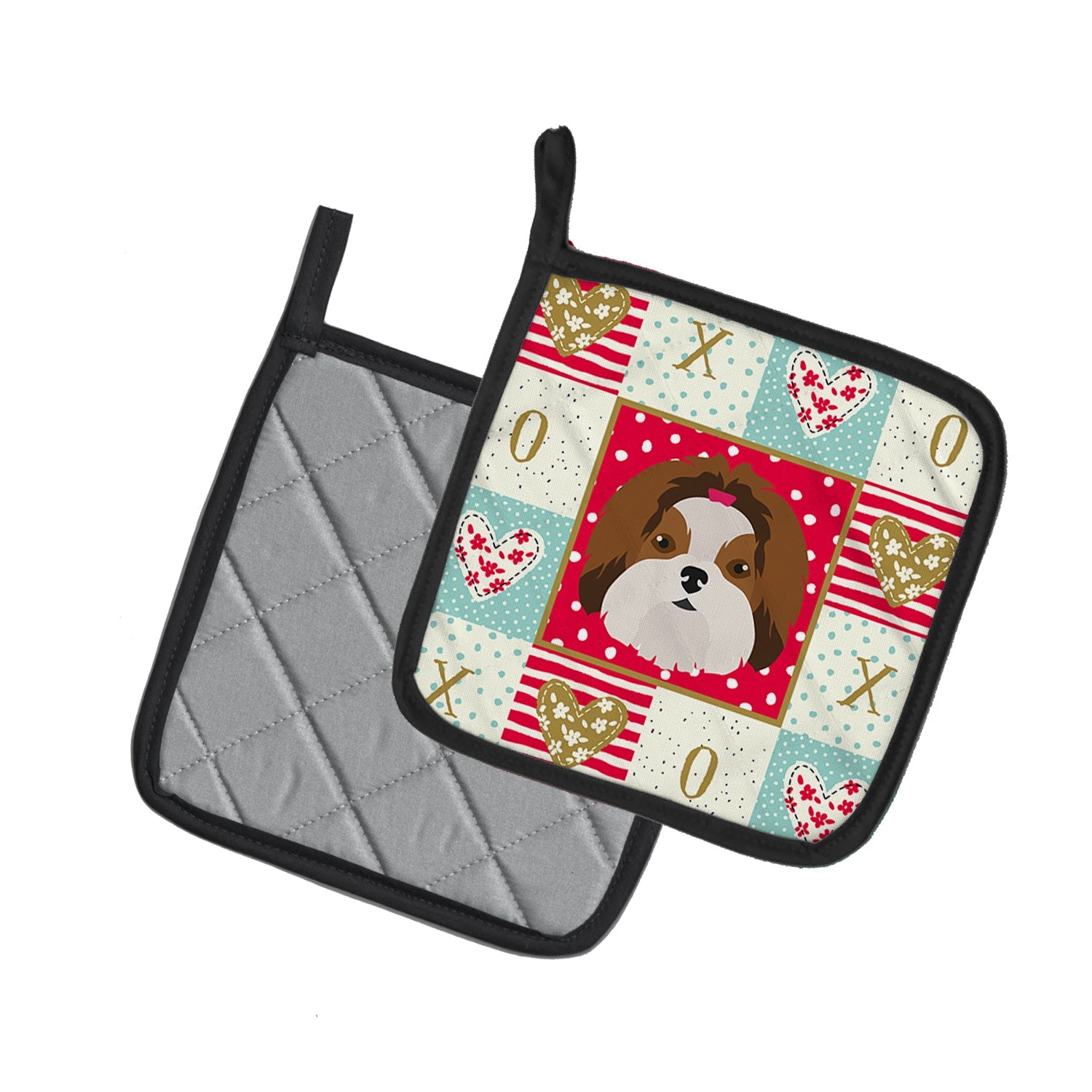 Imperial Shih Tzu Love Pot Holder Set of 2 Heat Resistant Quilted Hot Pads 7.5 x 7.5 Inch, Insulated Kitchen Trivets for Cooking & Baking