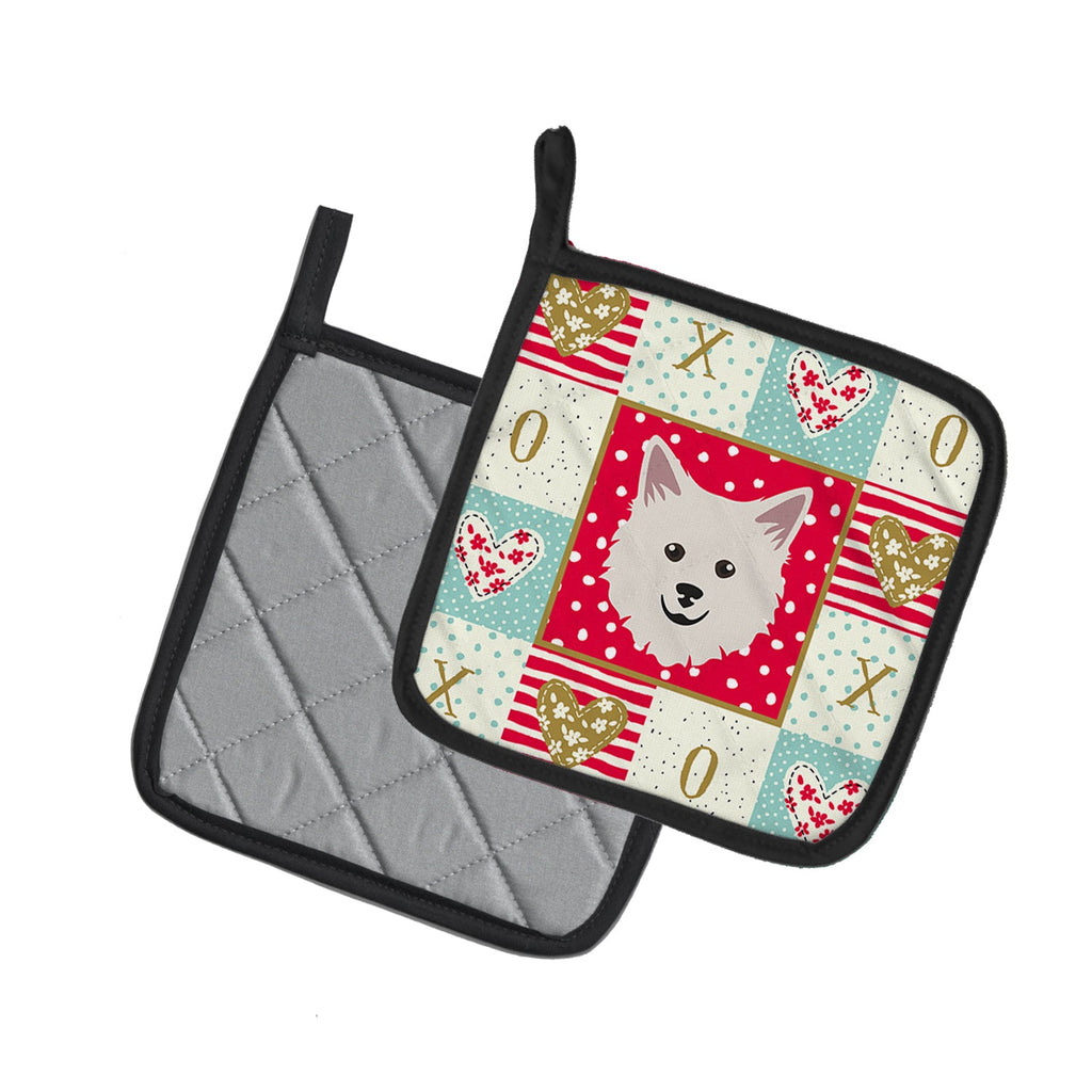 Italian Spitz Love Pot Holder Set of 2 Heat Resistant Quilted Hot Pads 7.5 x 7.5 Inch, Insulated Kitchen Trivets for Cooking & Baking