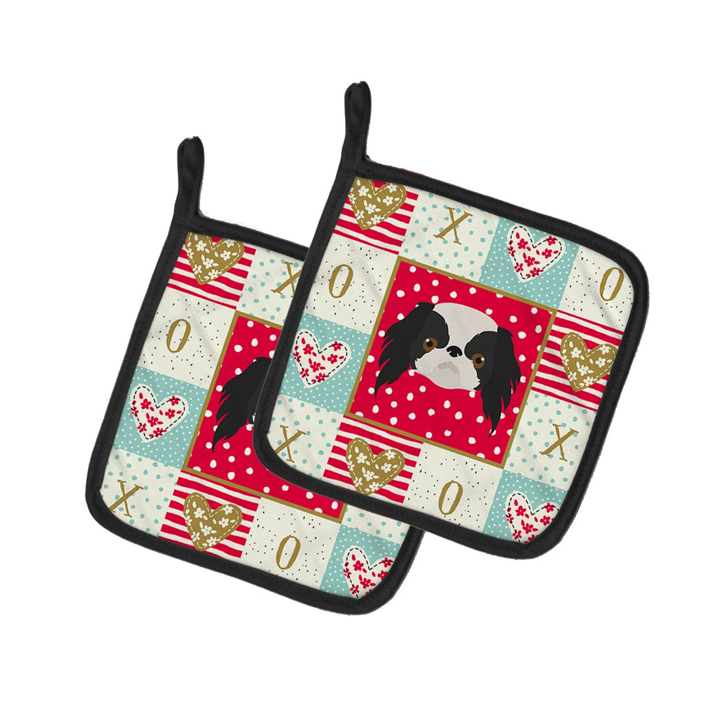 Japanese Chin Love Pot Holder Set of 2 Heat Resistant Quilted Hot Pads 7.5 x 7.5 Inch, Insulated Kitchen Trivets for Cooking & Baking