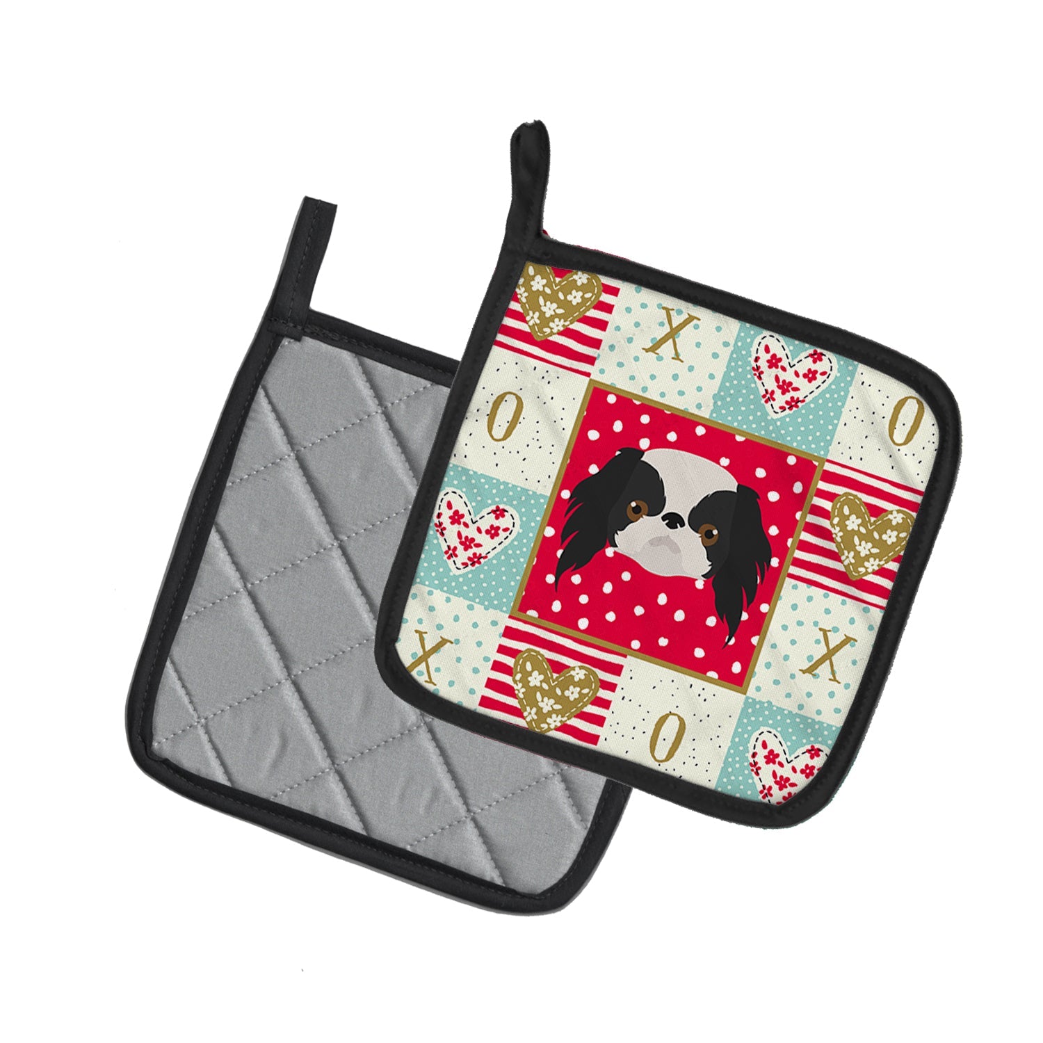 Japanese Chin Love Pot Holder Set of 2 Heat Resistant Quilted Hot Pads 7.5 x 7.5 Inch, Insulated Kitchen Trivets for Cooking & Baking