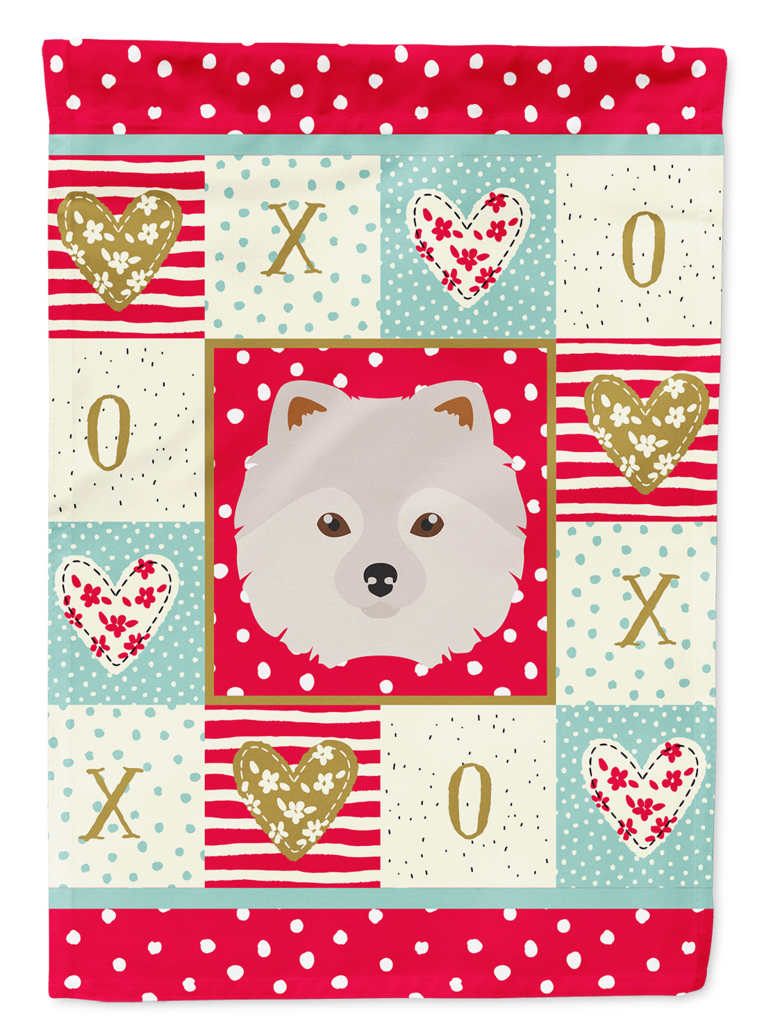 Japanese Spitz Love House Flag 28x40 Porch Sleeve Pole Decorative Outside Yard Banner Artwork Wall Hanging, Polyester