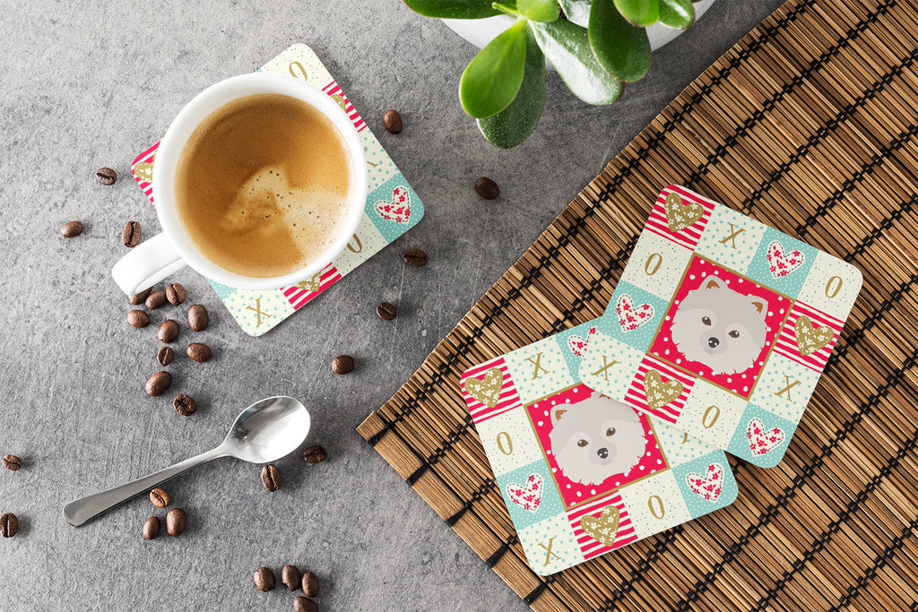 Japanese Spitz Love Foam Coasters Set of 4 Cup Coasters for Indoor Outdoor, Tabletop Protection, Anti Slip, Mouse pad Material