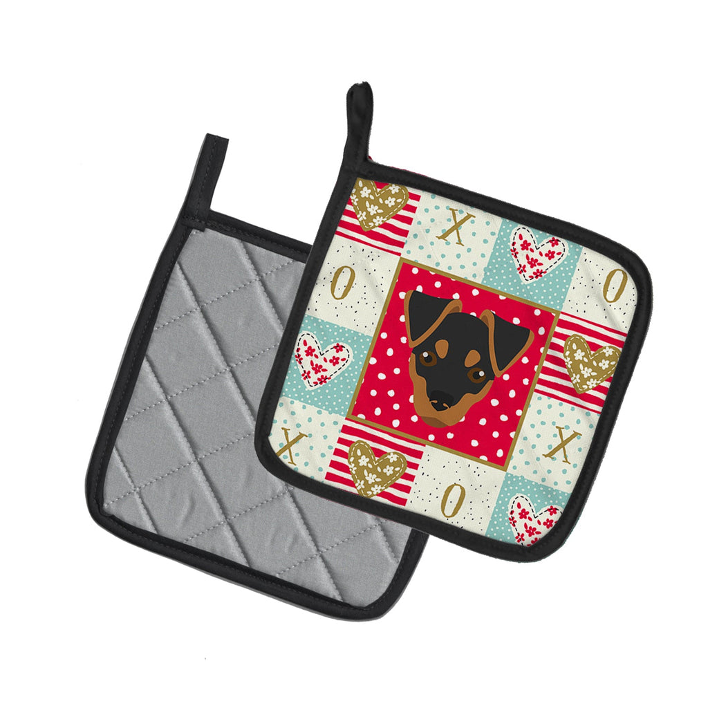 Japanese Terrier Love Pot Holder Set of 2 Heat Resistant Quilted Hot Pads 7.5 x 7.5 Inch, Insulated Kitchen Trivets for Cooking & Baking
