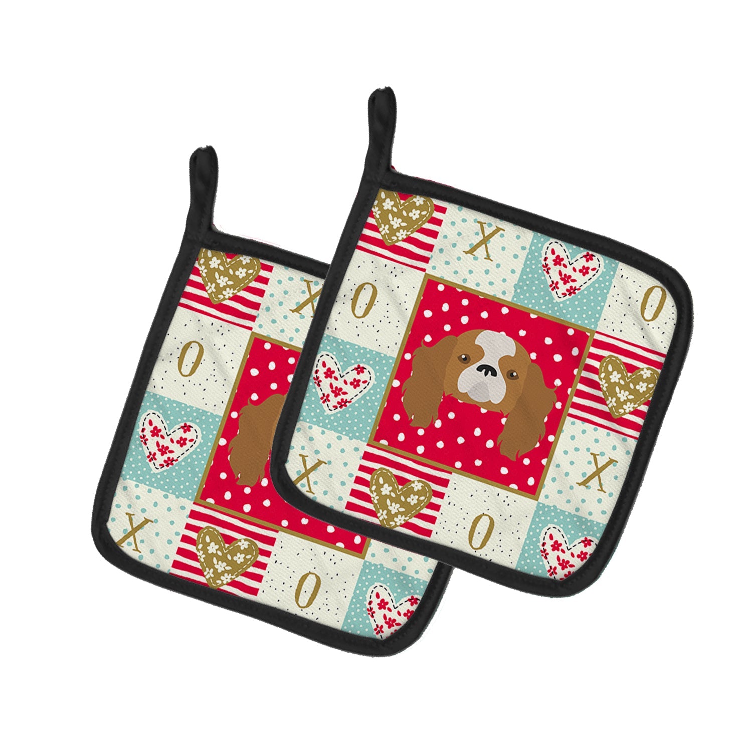 Blenheim Cavalier King Charles Spaniel Love Pot Holder Set of 2 Heat Resistant Quilted Hot Pads 7.5 x 7.5 Inch, Insulated Kitchen Trivets for Cooking & Baking