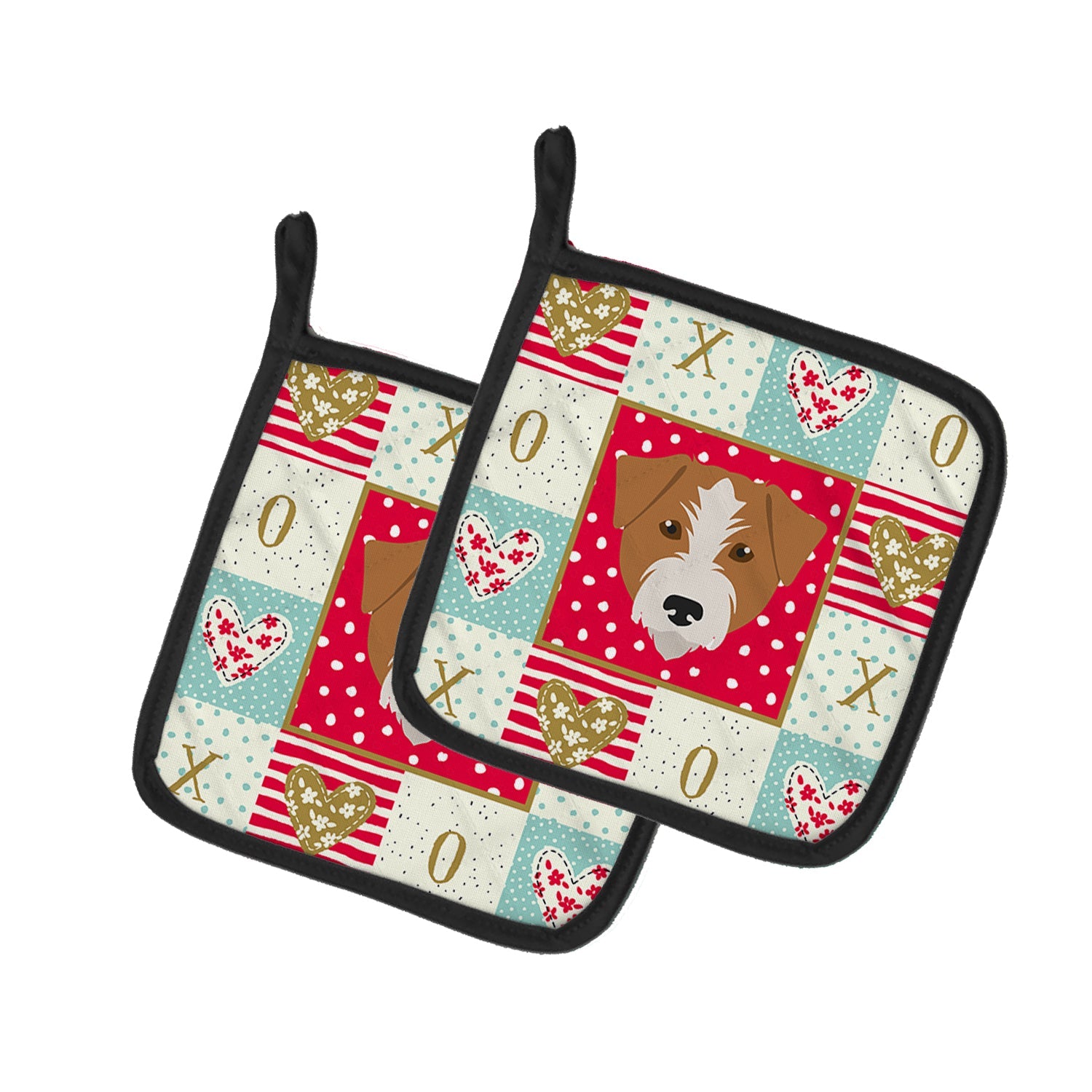Kromfohrlander Love Pot Holder Set of 2 Heat Resistant Quilted Hot Pads 7.5 x 7.5 Inch, Insulated Kitchen Trivets for Cooking & Baking