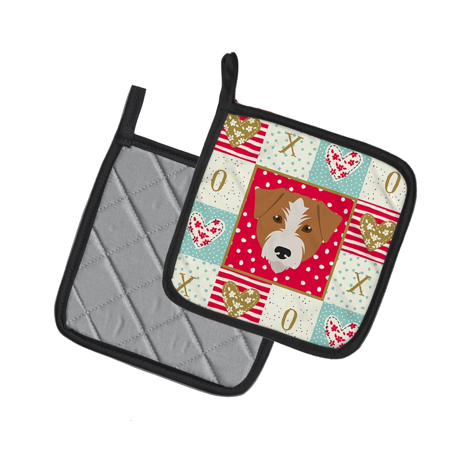 Kromfohrlander Love Pot Holder Set of 2 Heat Resistant Quilted Hot Pads 7.5 x 7.5 Inch, Insulated Kitchen Trivets for Cooking & Baking