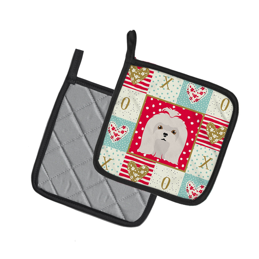 Maltese Love Pot Holder Set of 2 Heat Resistant Quilted Hot Pads 7.5 x 7.5 Inch, Insulated Kitchen Trivets for Cooking & Baking