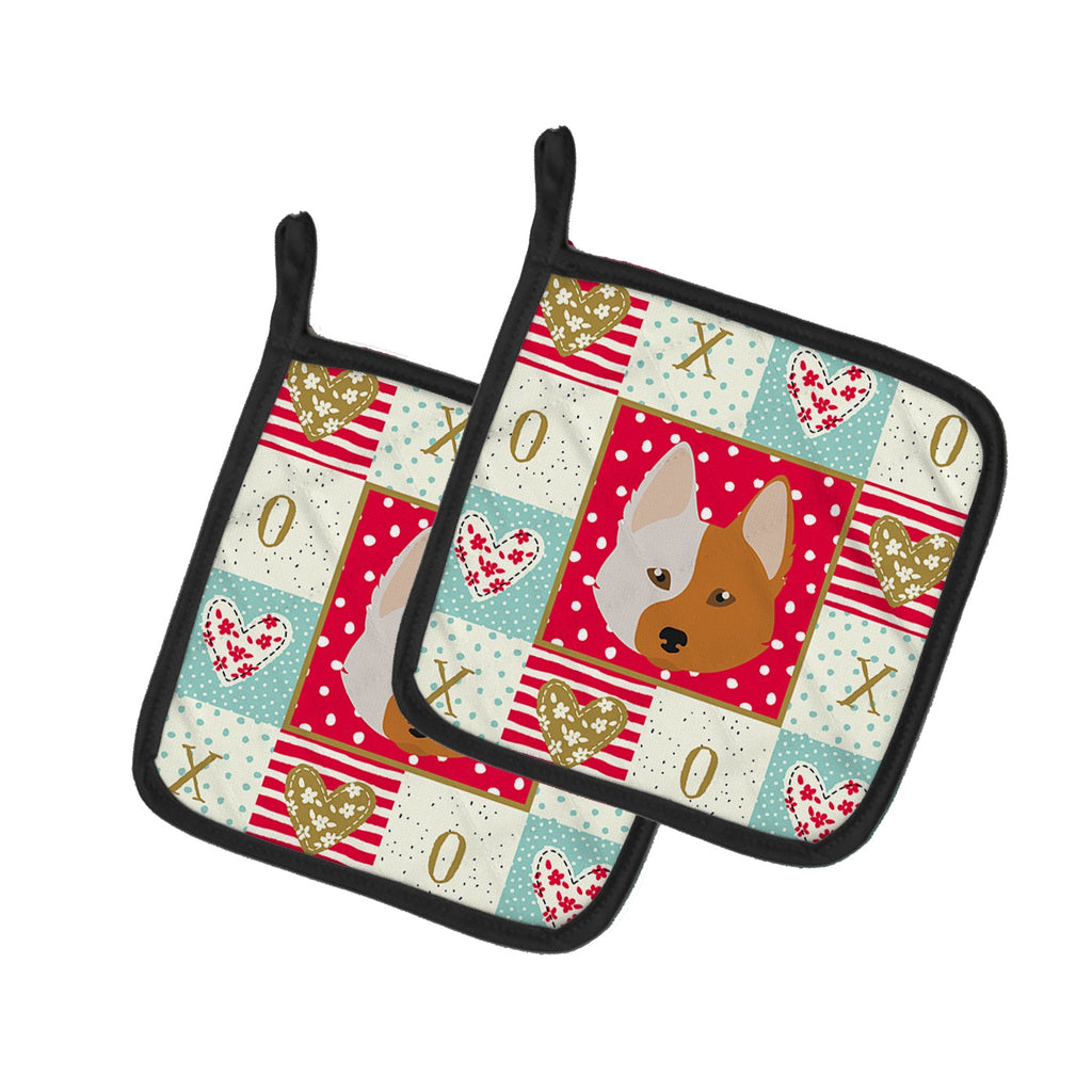 Nordic Spitz Love Pot Holder Set of 2 Heat Resistant Quilted Hot Pads 7.5 x 7.5 Inch, Insulated Kitchen Trivets for Cooking & Baking