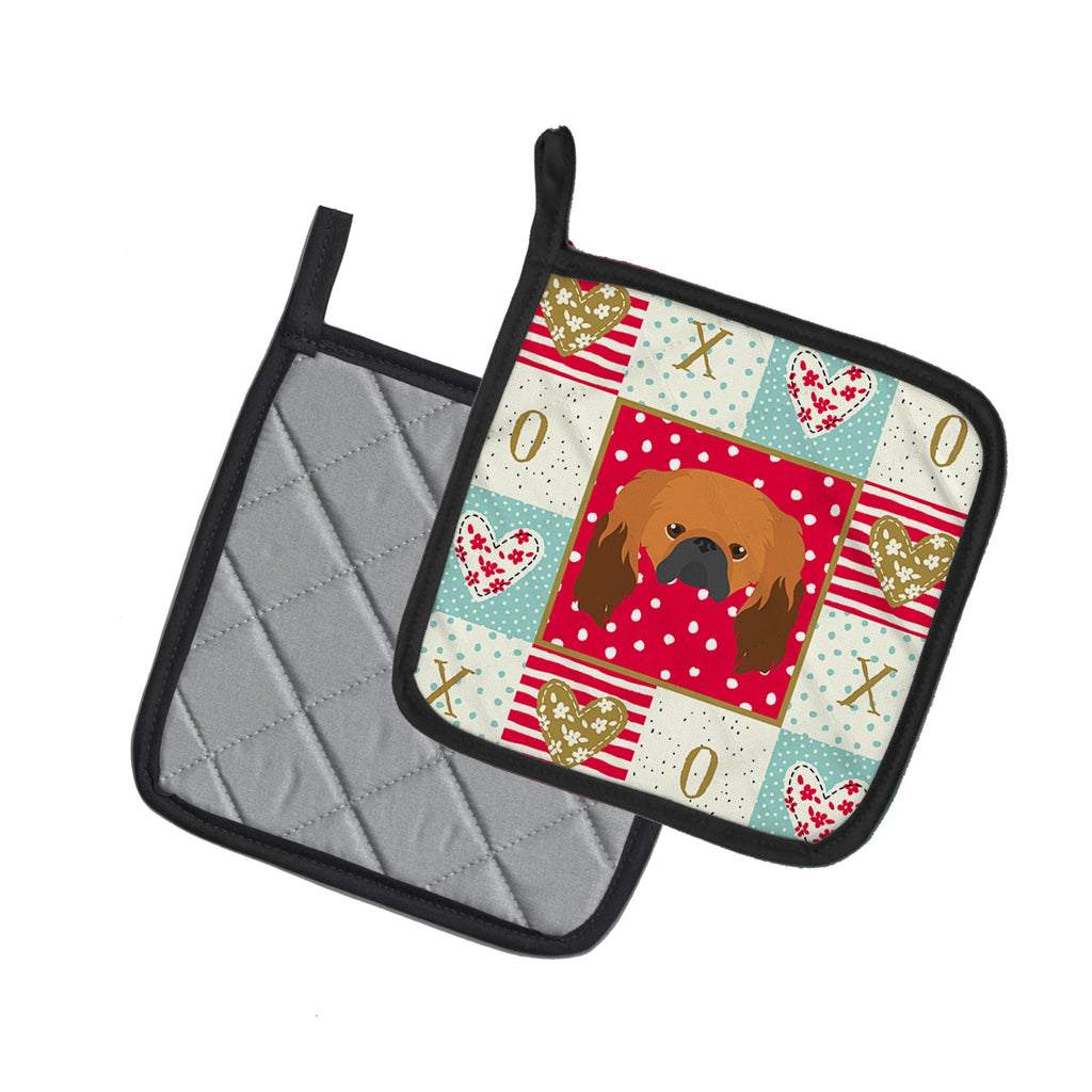 Pekingese Love Pot Holder Set of 2 Heat Resistant Quilted Hot Pads 7.5 x 7.5 Inch, Insulated Kitchen Trivets for Cooking & Baking