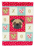 Pug Love House Flag 28x40 Porch Sleeve Pole Decorative Outside Yard Banner Artwork Wall Hanging, Polyester
