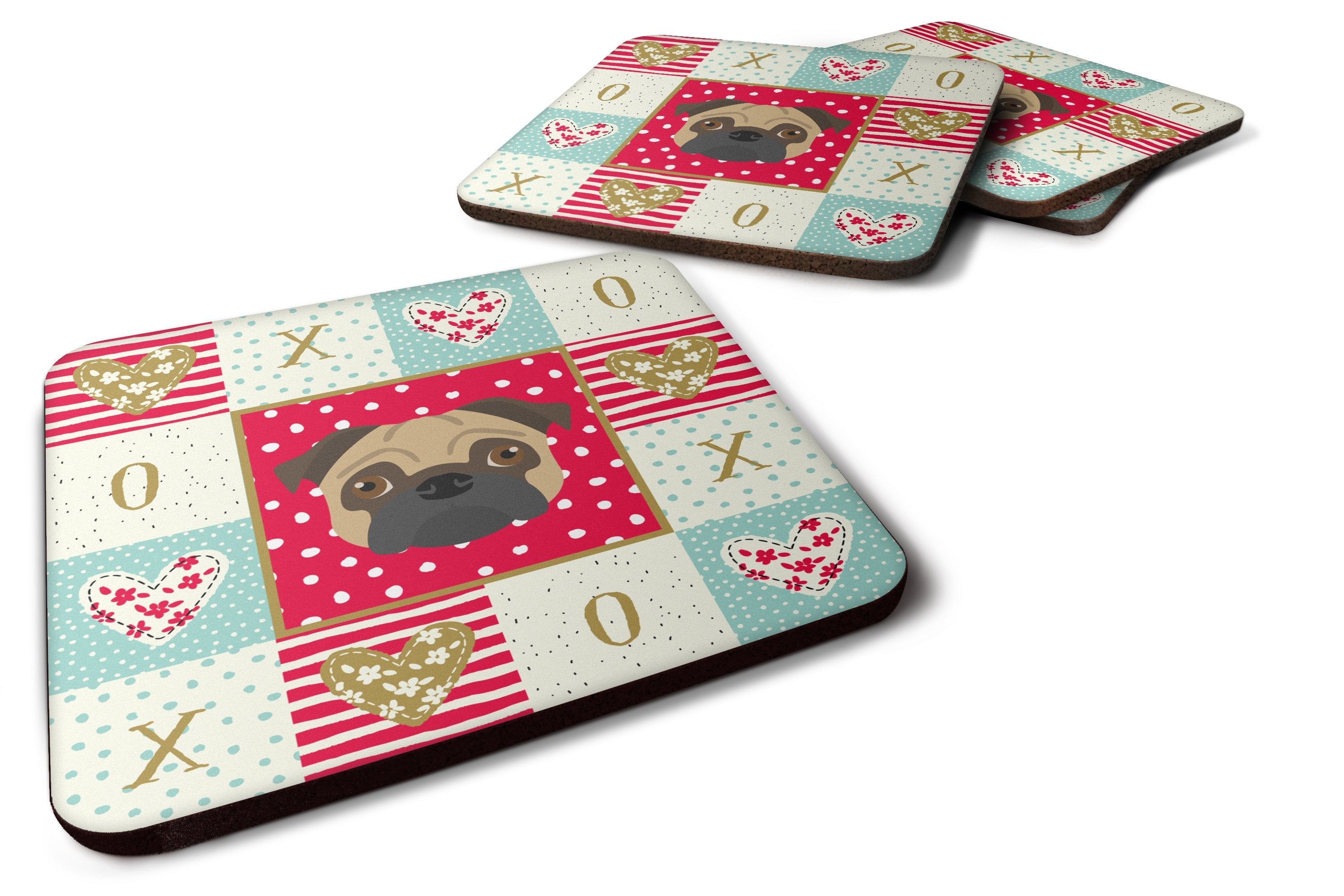 Pug Love Foam Coasters Set of 4 Cup Coasters for Indoor Outdoor, Tabletop Protection, Anti Slip, Mouse pad Material