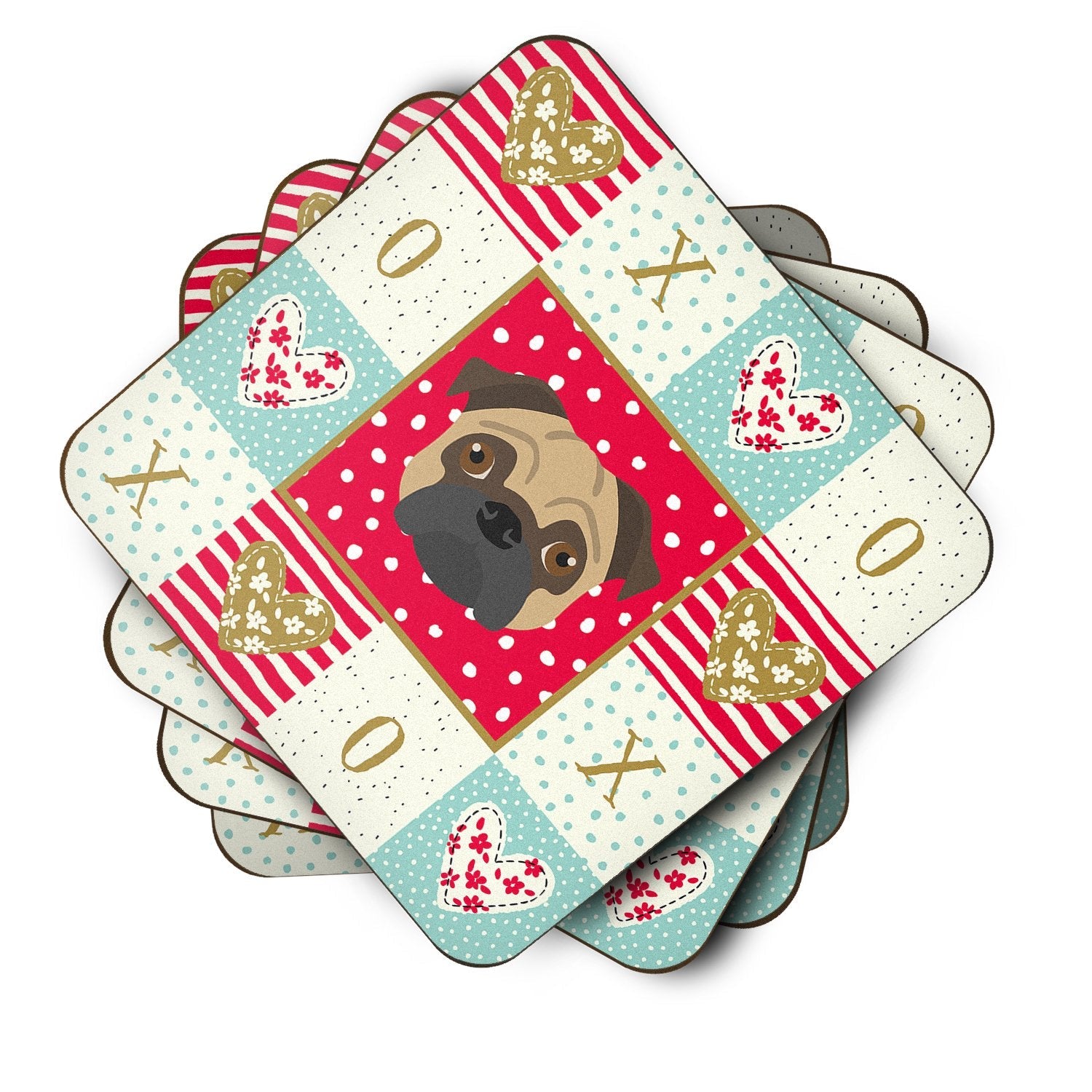 Pug Love Foam Coasters Set of 4 Cup Coasters for Indoor Outdoor, Tabletop Protection, Anti Slip, Mouse pad Material