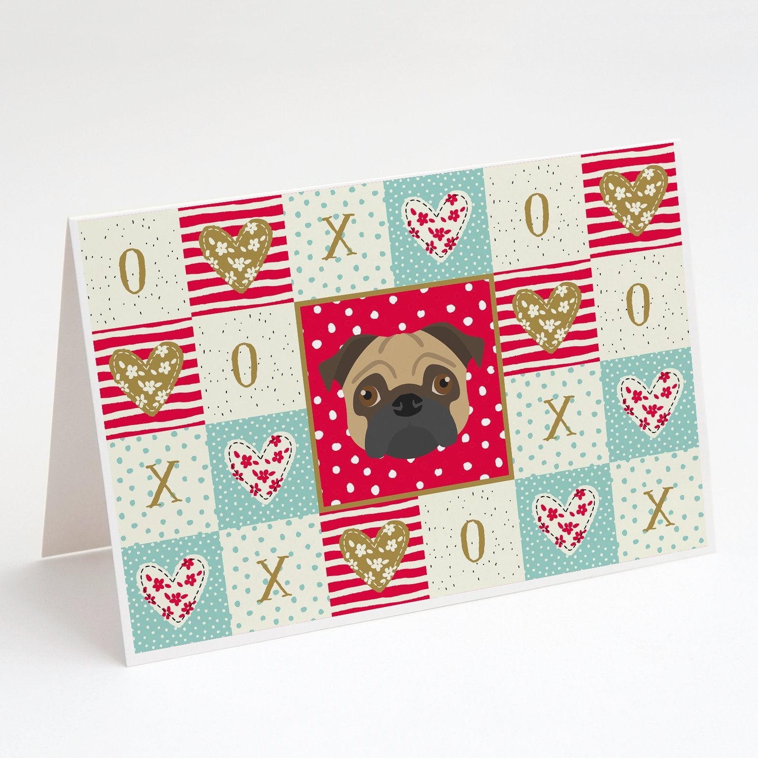 Pug Love Greeting Cards Pack of 8 Blank Cards with Envelopes Whimsical A7 Size 5x7