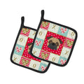 Pug Love Pot Holder Set of 2 Heat Resistant Quilted Hot Pads 7.5 x 7.5 Inch, Insulated Kitchen Trivets for Cooking & Baking