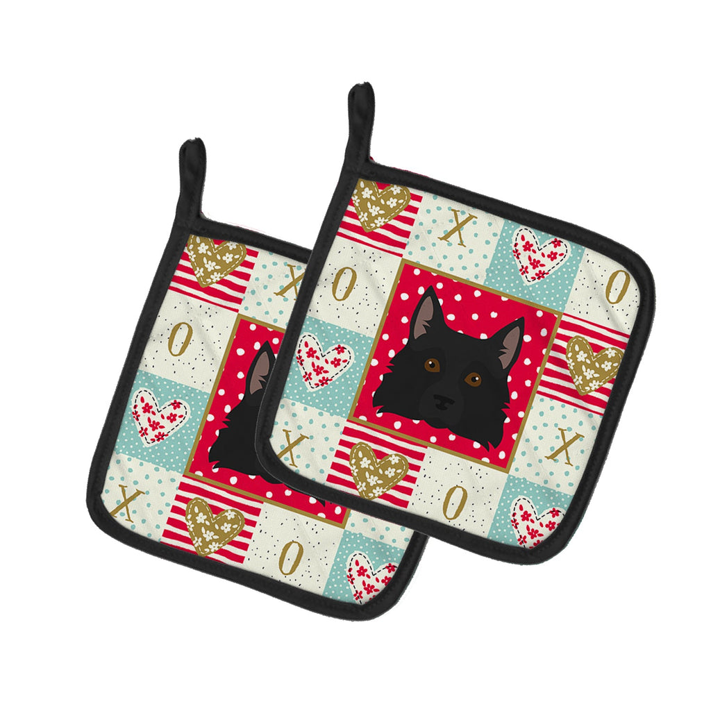 Schipperke Love Pot Holder Set of 2 Heat Resistant Quilted Hot Pads 7.5 x 7.5 Inch, Insulated Kitchen Trivets for Cooking & Baking