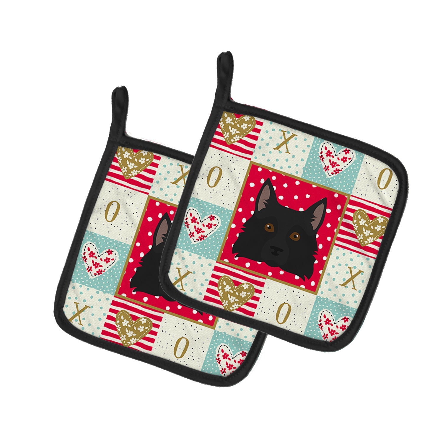 Schipperke Love Pot Holder Set of 2 Heat Resistant Quilted Hot Pads 7.5 x 7.5 Inch, Insulated Kitchen Trivets for Cooking & Baking