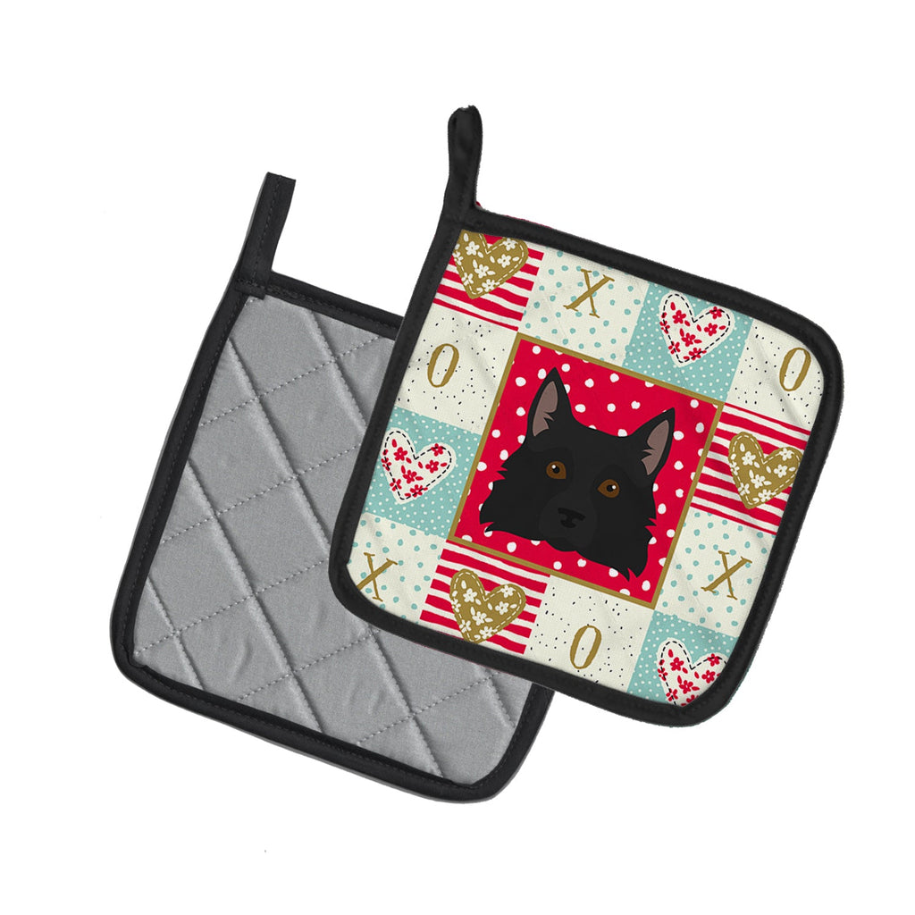 Schipperke Love Pot Holder Set of 2 Heat Resistant Quilted Hot Pads 7.5 x 7.5 Inch, Insulated Kitchen Trivets for Cooking & Baking