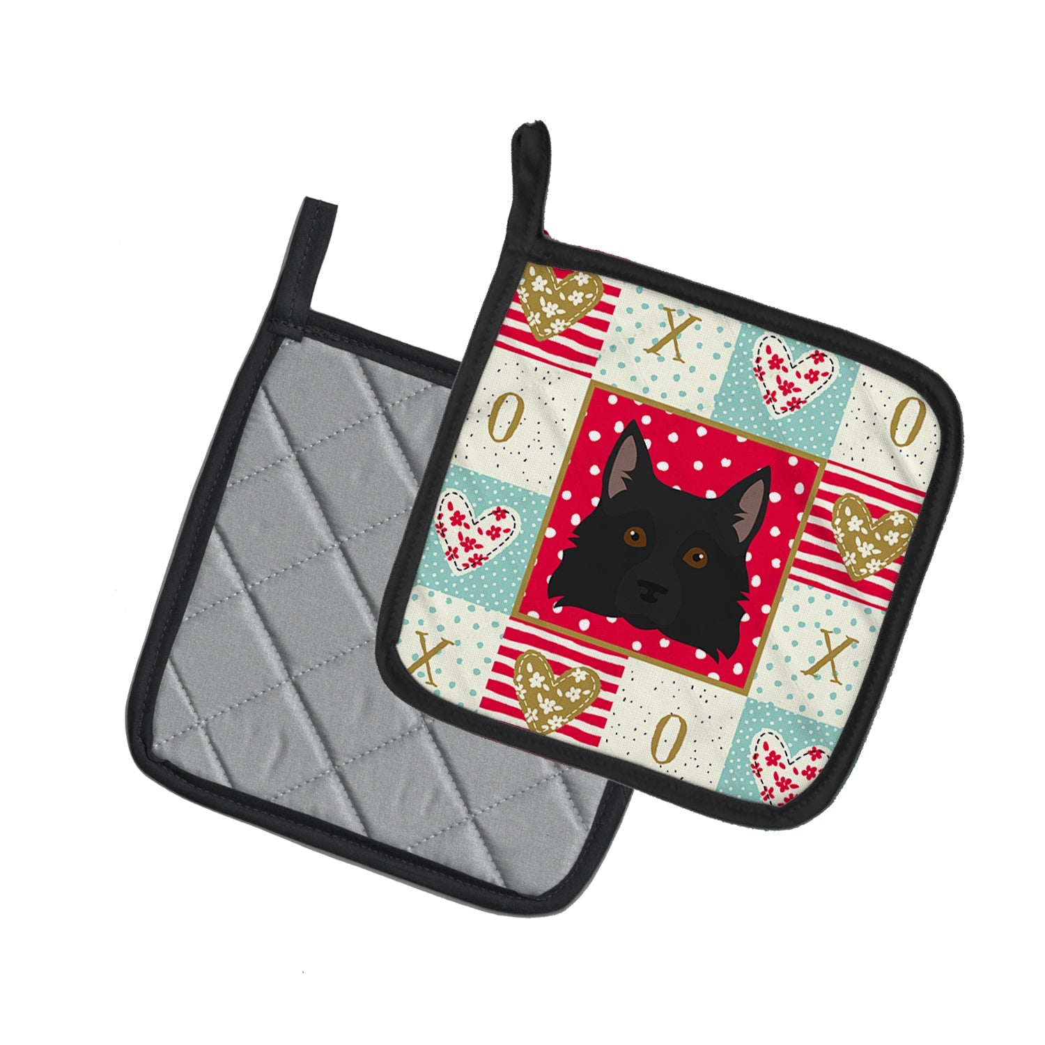 Schipperke Love Pot Holder Set of 2 Heat Resistant Quilted Hot Pads 7.5 x 7.5 Inch, Insulated Kitchen Trivets for Cooking & Baking